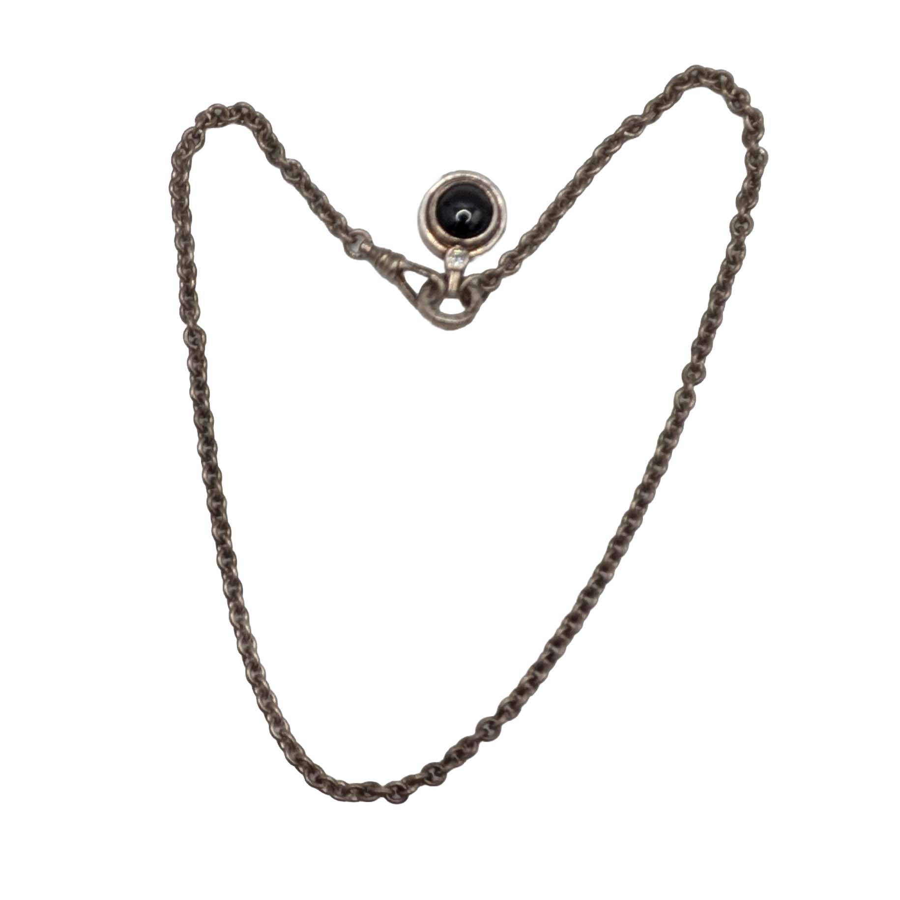 Signed Sterling Silver Rhinestone Black Onyx Rolo Chain Necklace