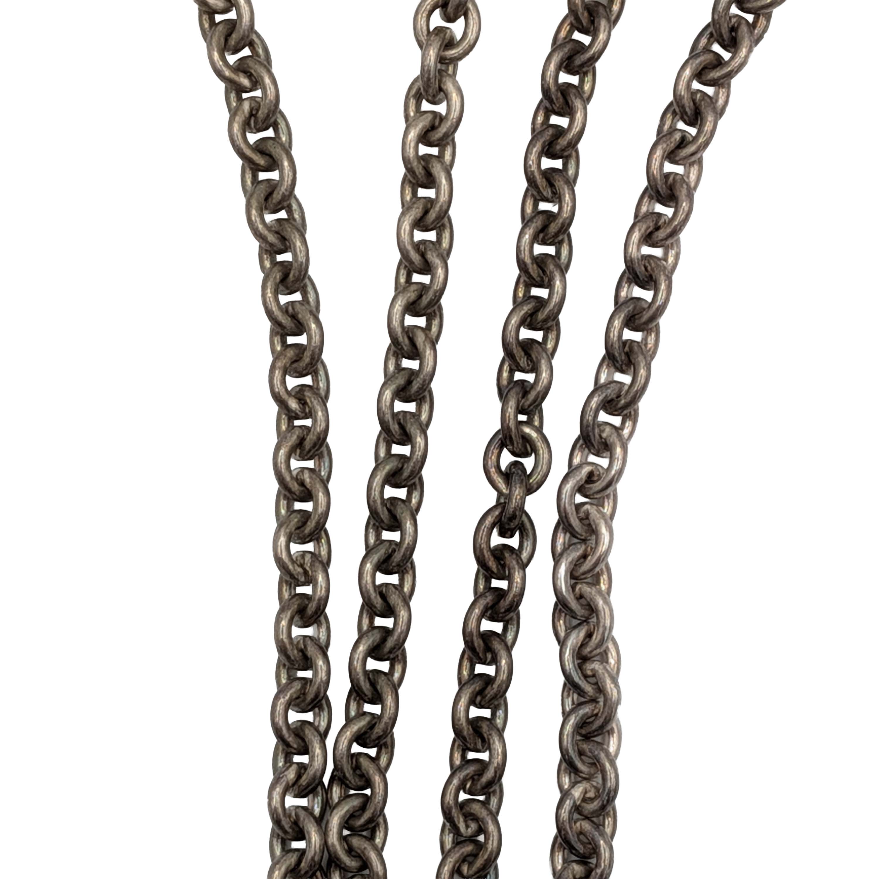 Signed Sterling Silver Rhinestone Black Onyx Rolo Chain Necklace