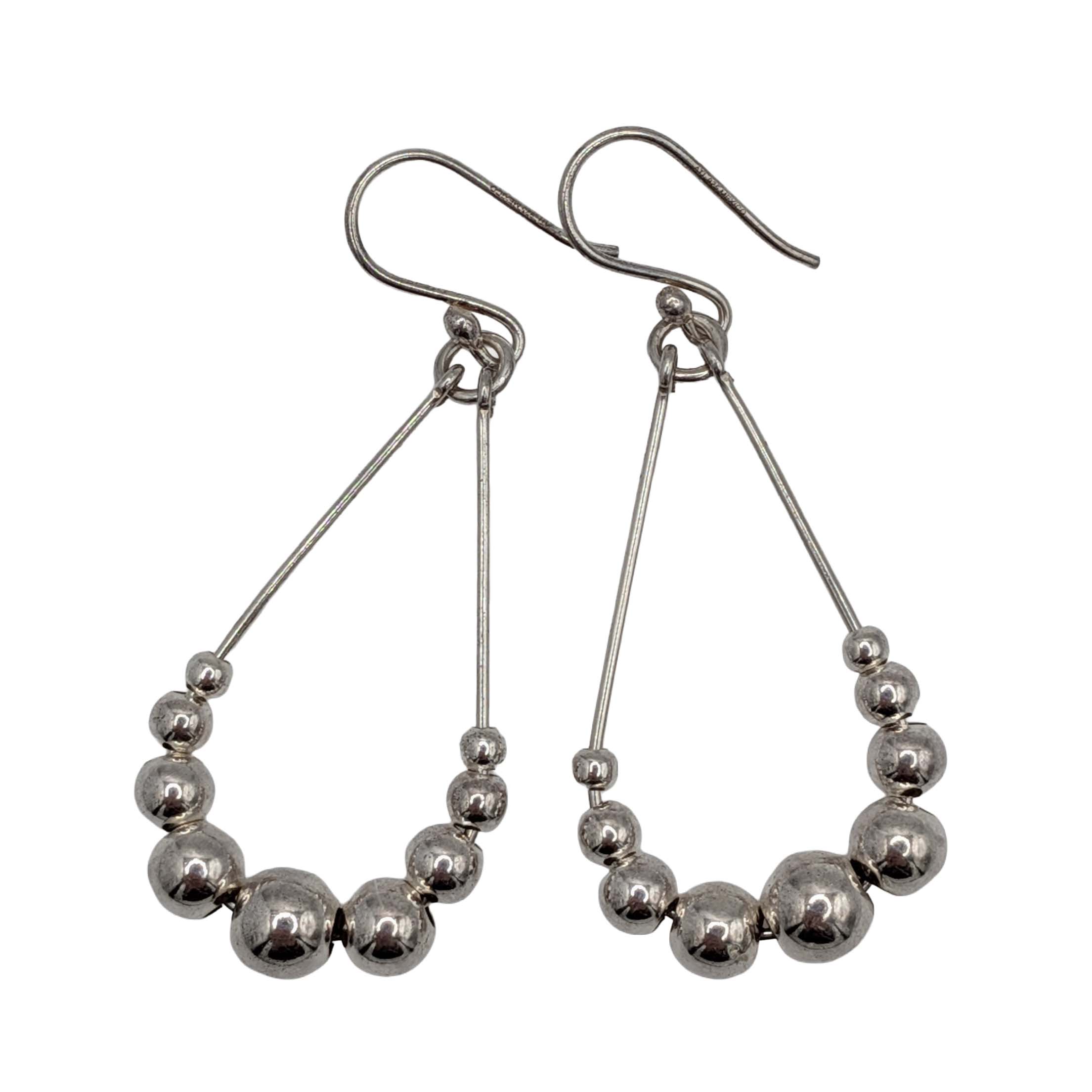 Signed Sterling Silver Ball Beads Teardrop Hook Earrings
