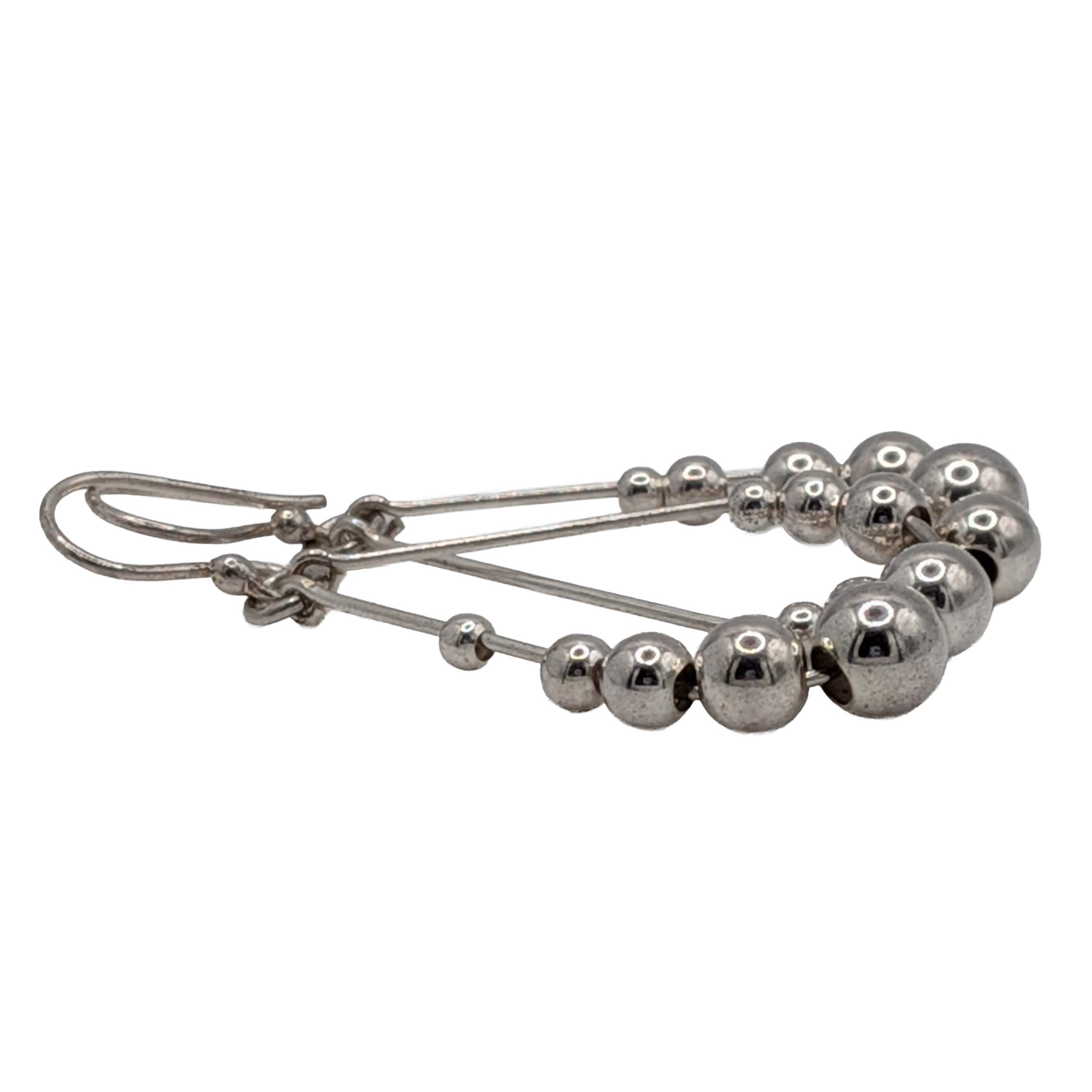 Signed Sterling Silver Ball Beads Teardrop Hook Earrings