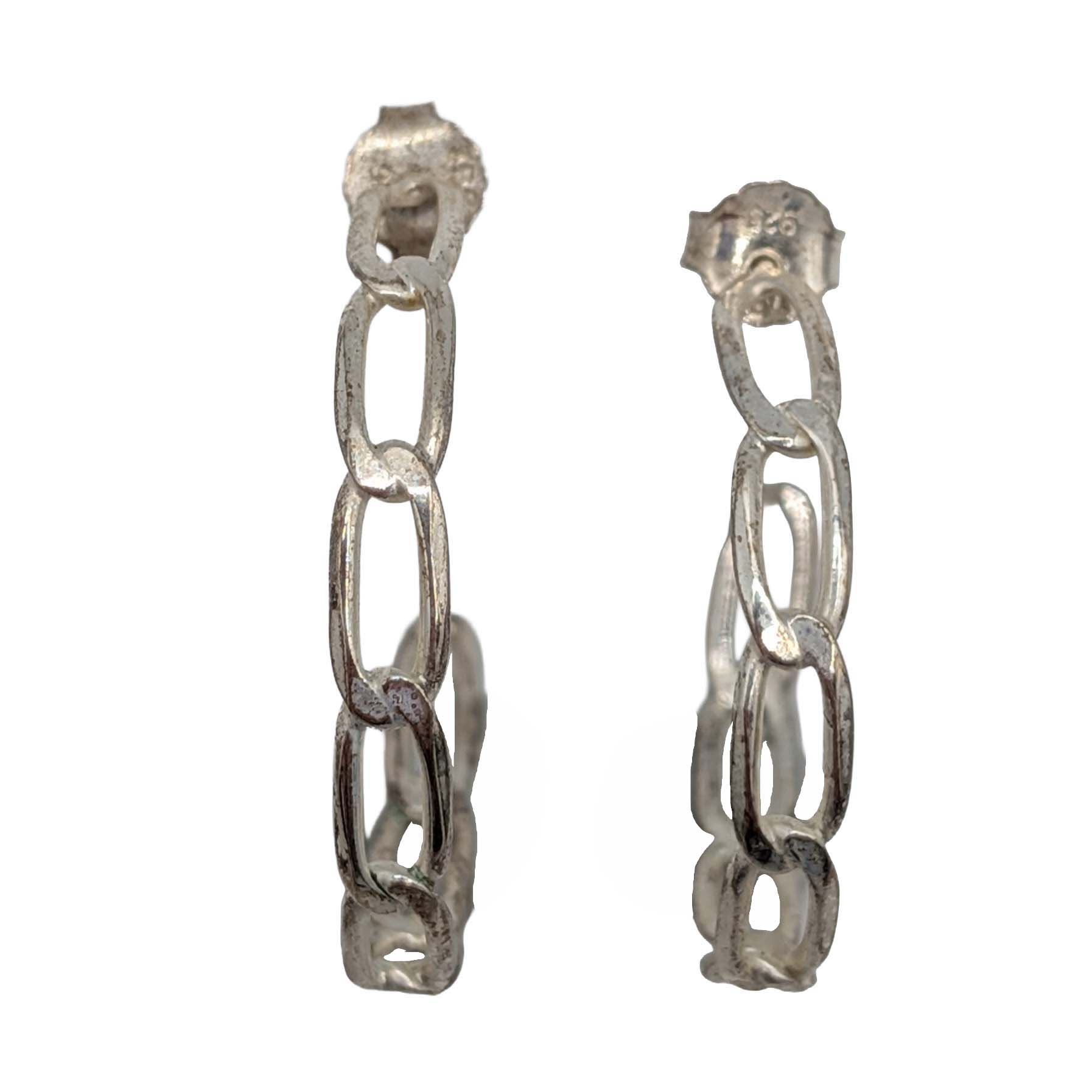 Signed Sterling Silver Chain Link Hoop Earrings