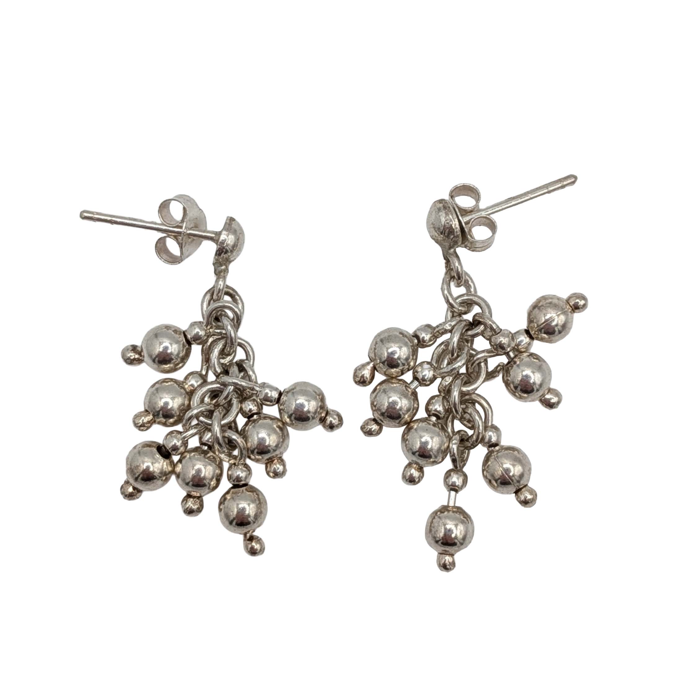 Sterling Silver Ball Bead Chain Link Cluster Earrings