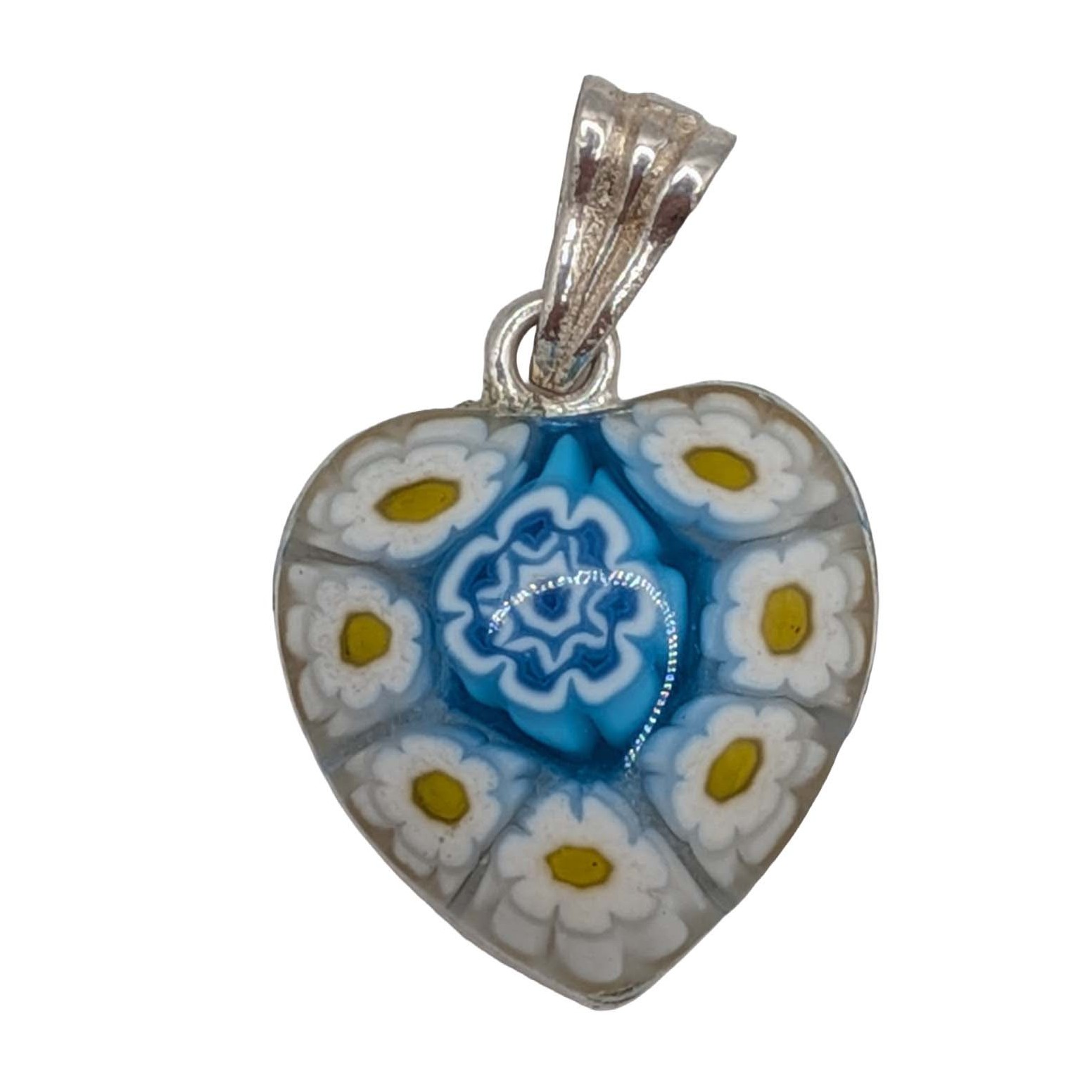 Sterling Silver Resin Flowers Heart Pendant