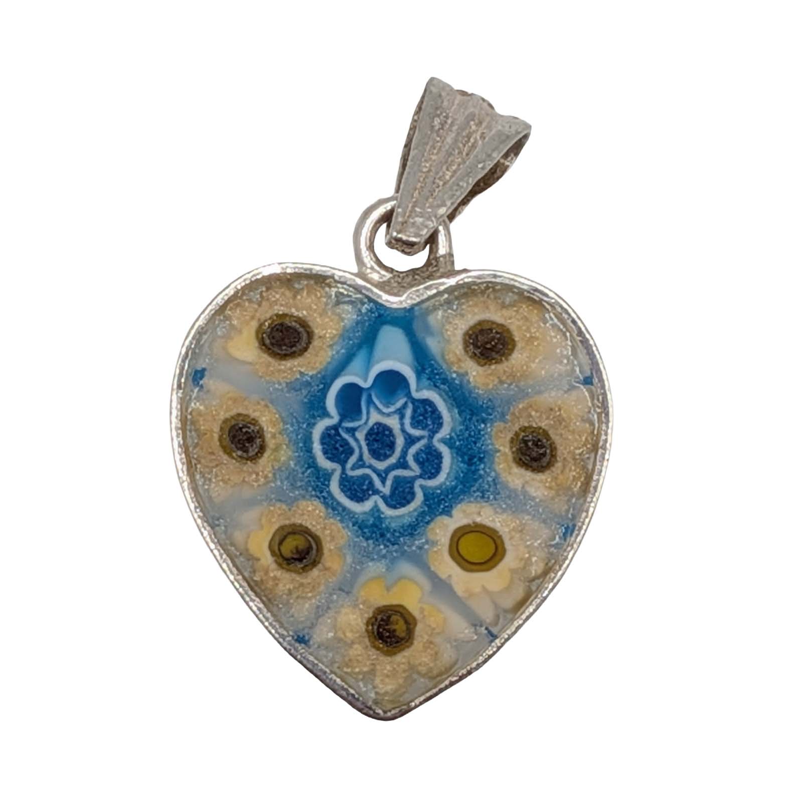 Sterling Silver Resin Flowers Heart Pendant