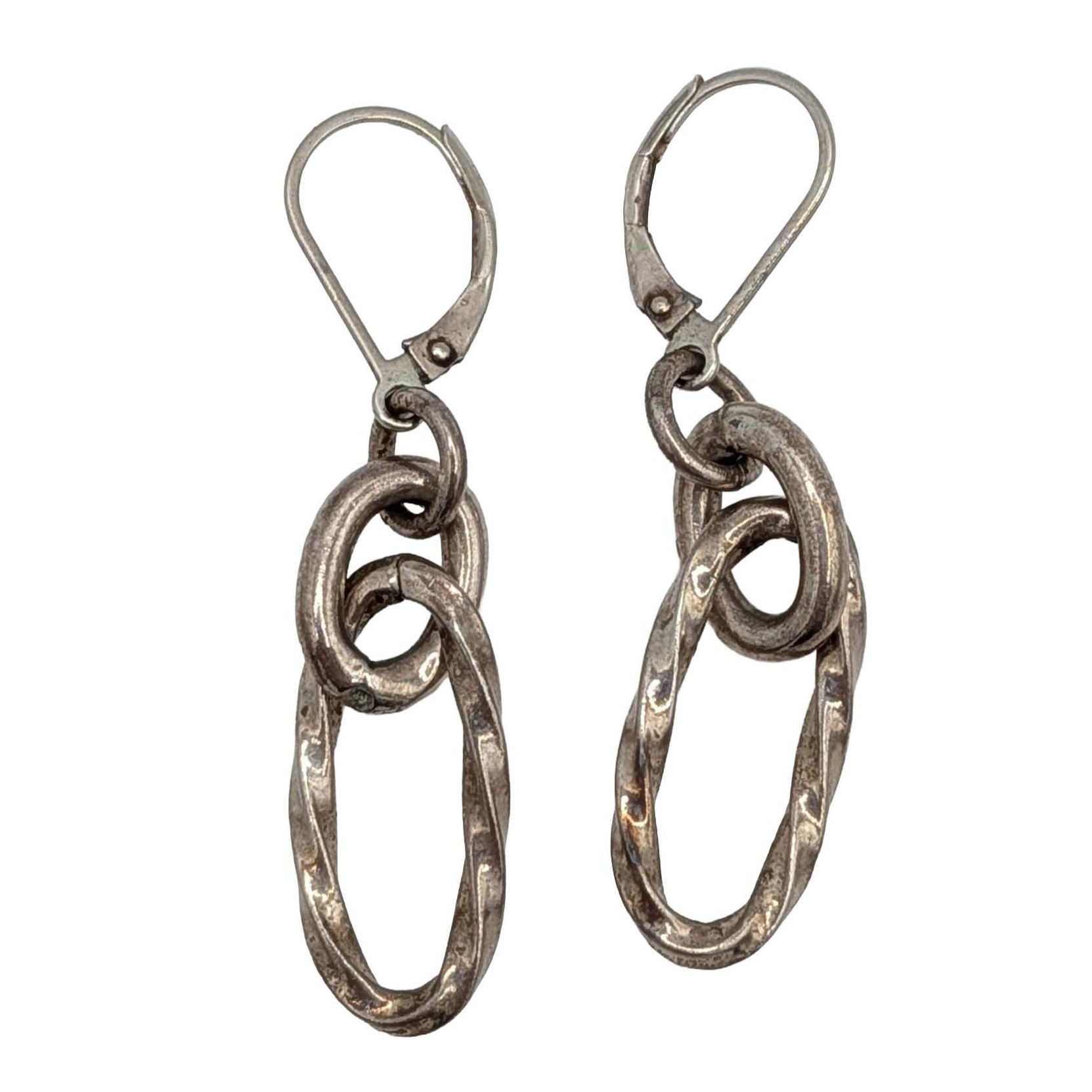 Signed Sterling Silver Twisted Oval Chain Link Jacket Earrings