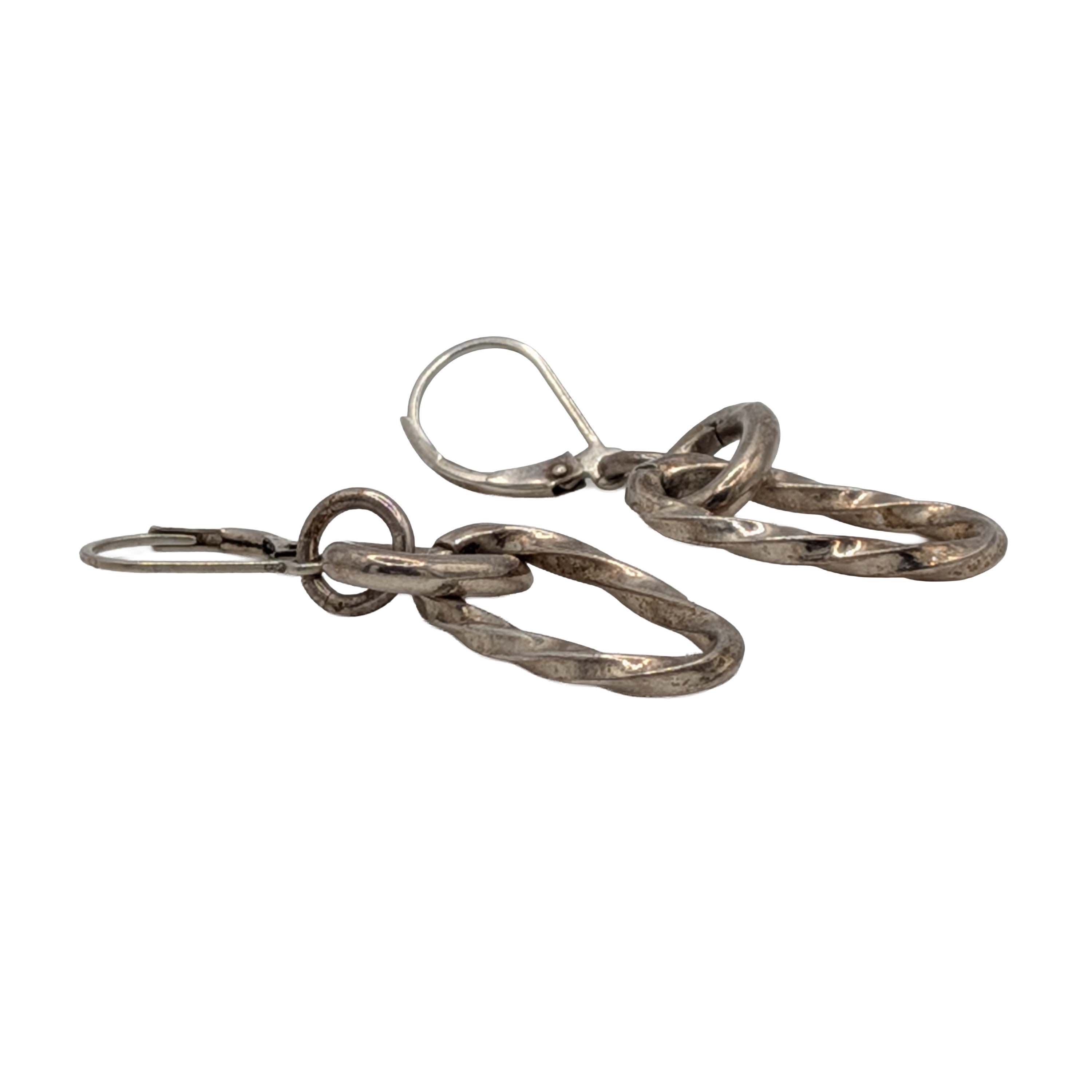 Signed Sterling Silver Twisted Oval Chain Link Jacket Earrings