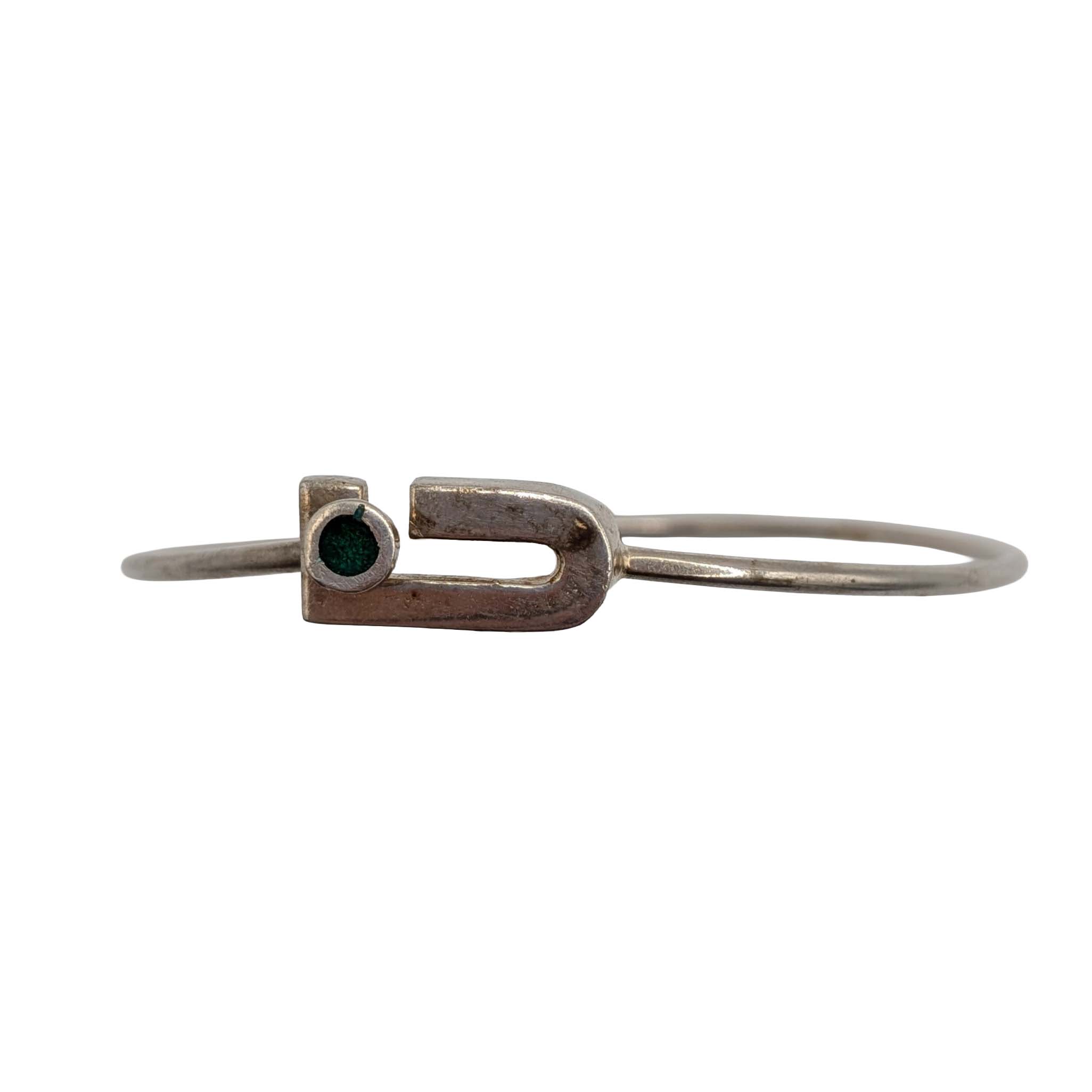 Signed Sterling Silver Green Enamel Bangle Bracelet