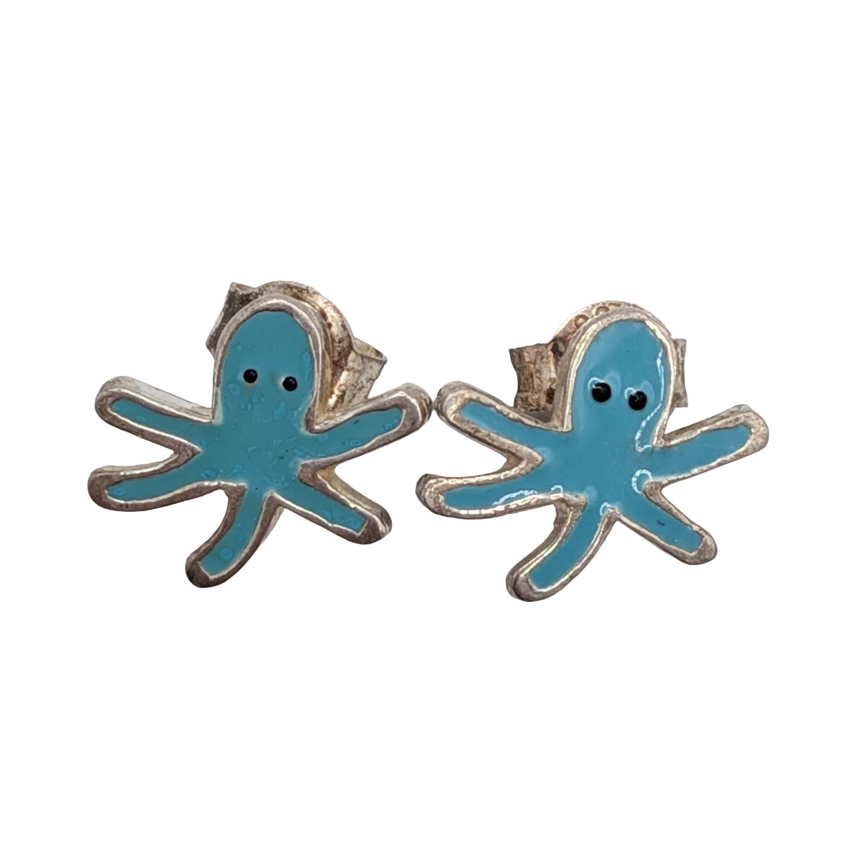 Signed Sterling Silver Octopus Stud Earrings