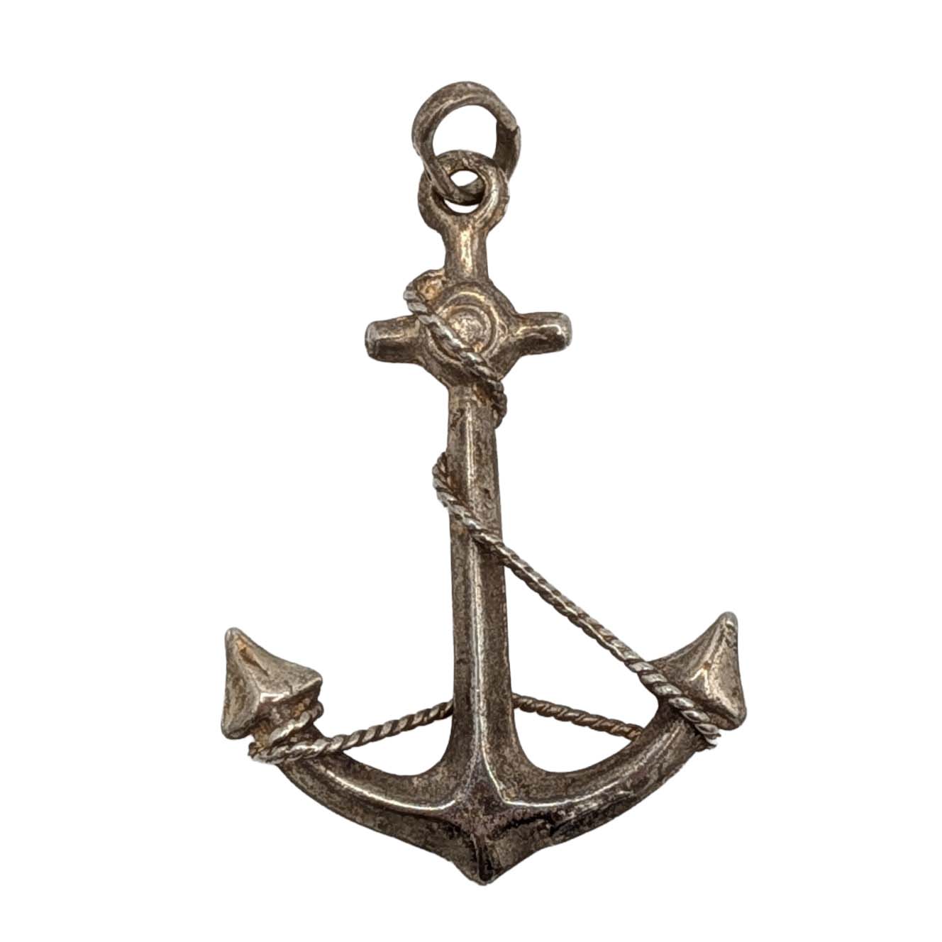 Signed Sterling Silver Rope Wrapped Anchor Pendant