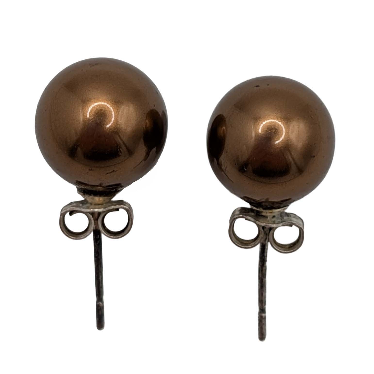 Signed Sterling Silver Copper Tone Ball Stud Earrings