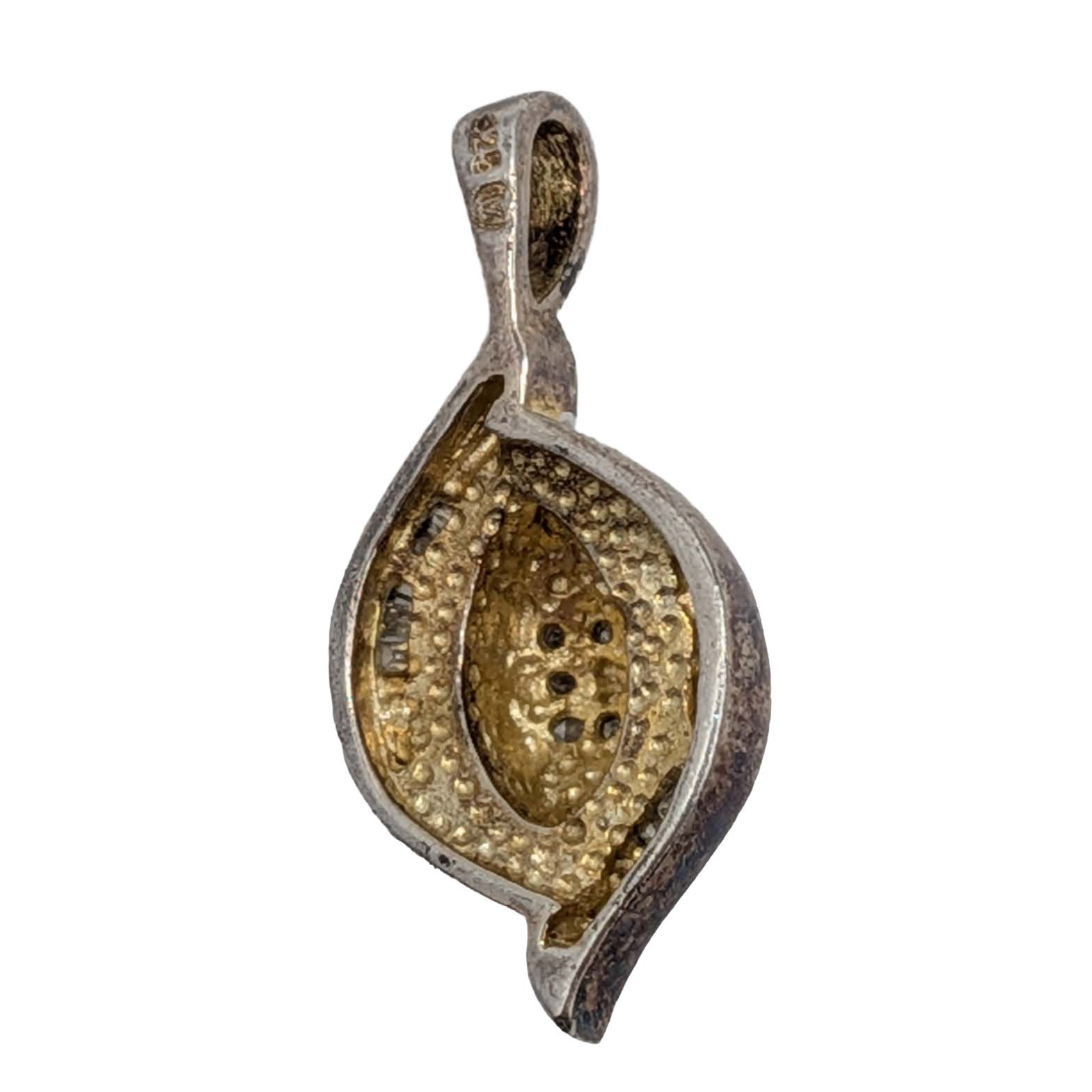 Signed Sterling Silver Rhinestone Encrusted Pendant