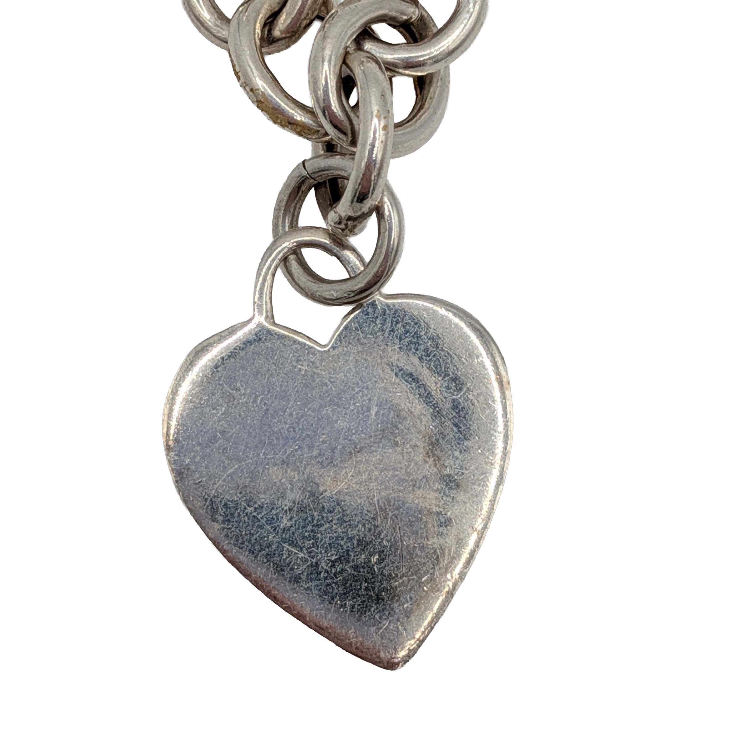 Italian Signed Sterling Silver Heart Pendant Rolo Bracelet