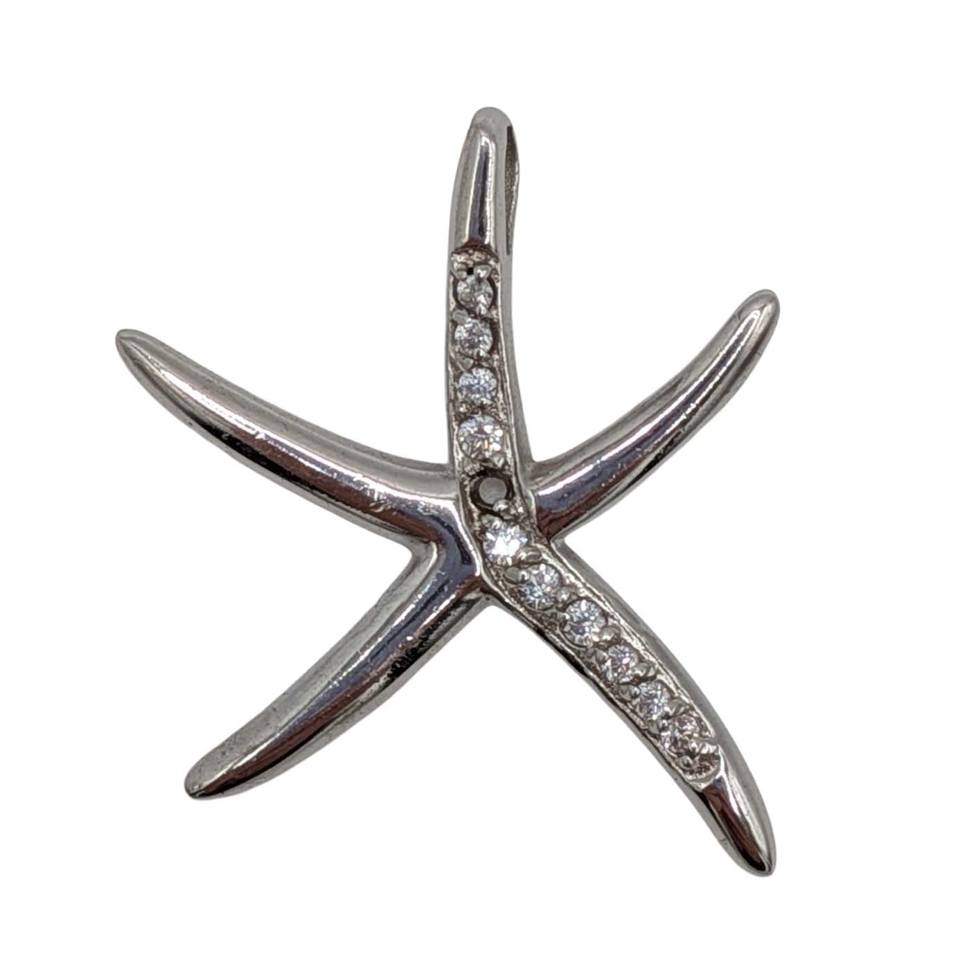 Signed Sterling Silver Rhinestone Starfish Pendant