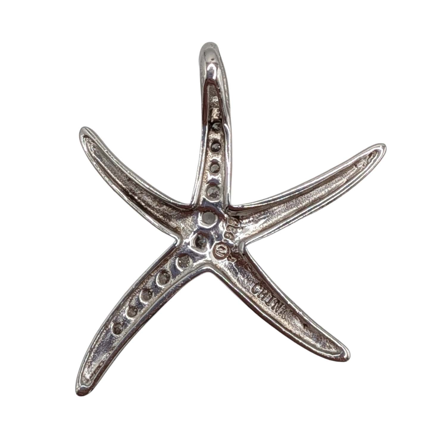 Signed Sterling Silver Rhinestone Starfish Pendant