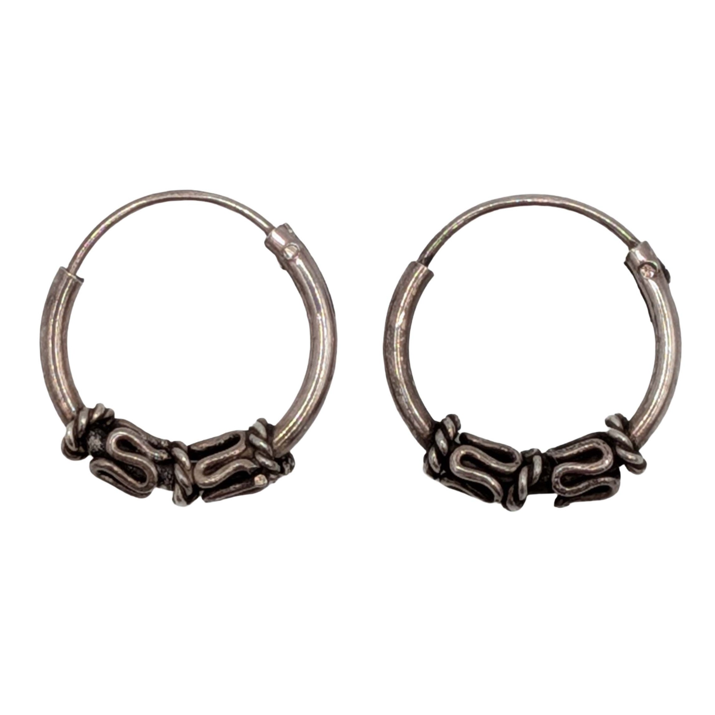 Signed Sterling Silver Bali Hoop Earrings