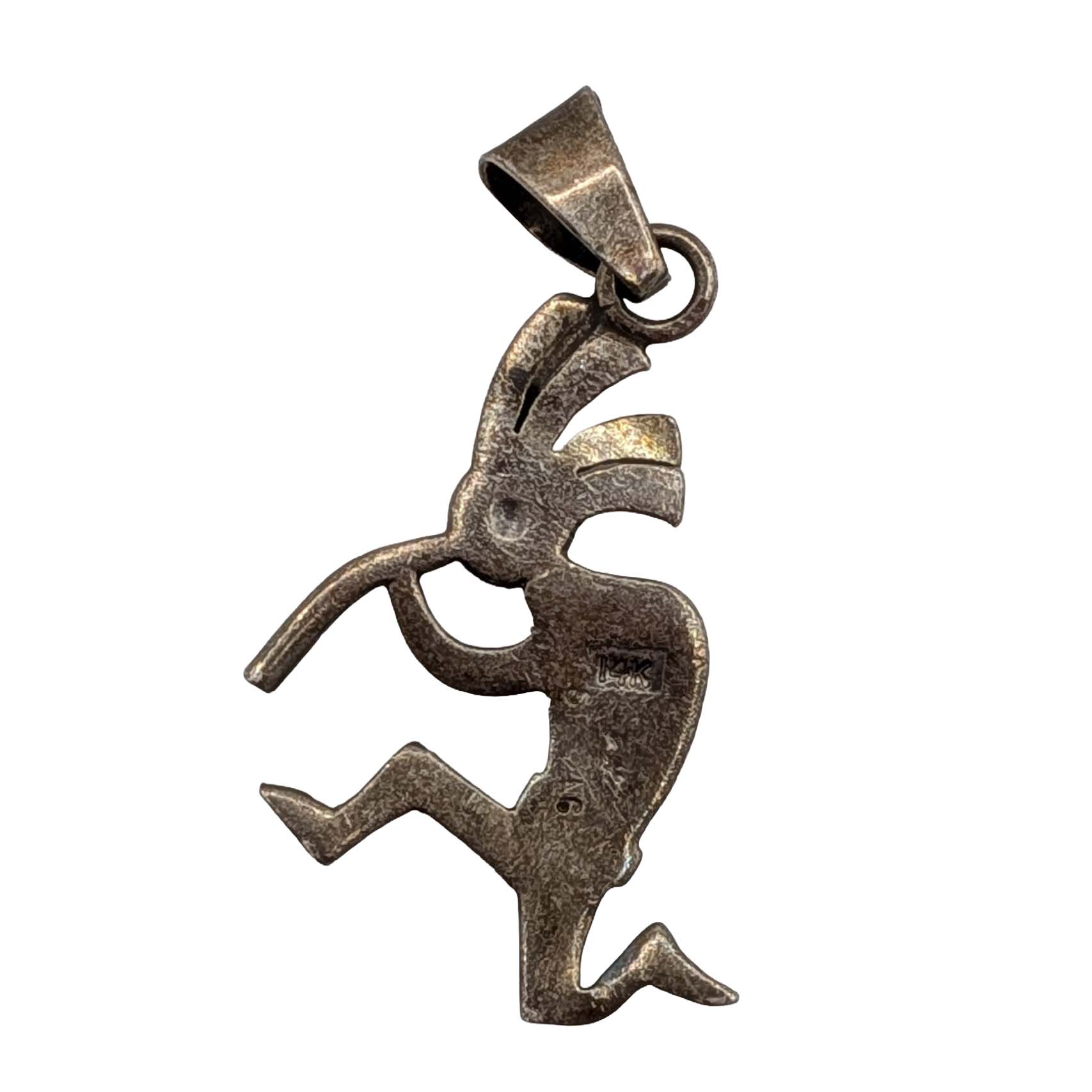 14K Sterling Silver Kokopelli Flute Player Pendant