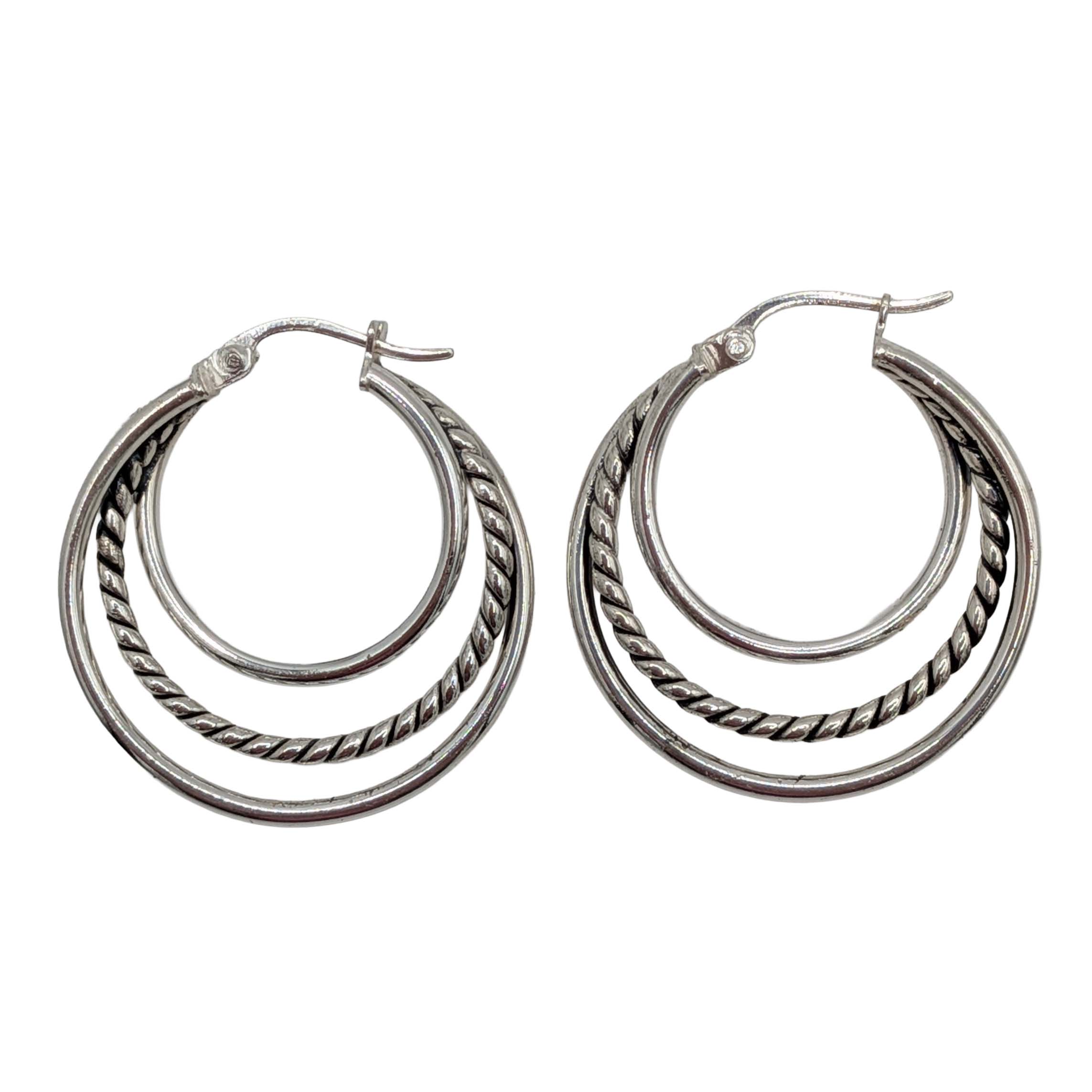 Signed Sterling Silver Twisted Triple Hoop Earrings