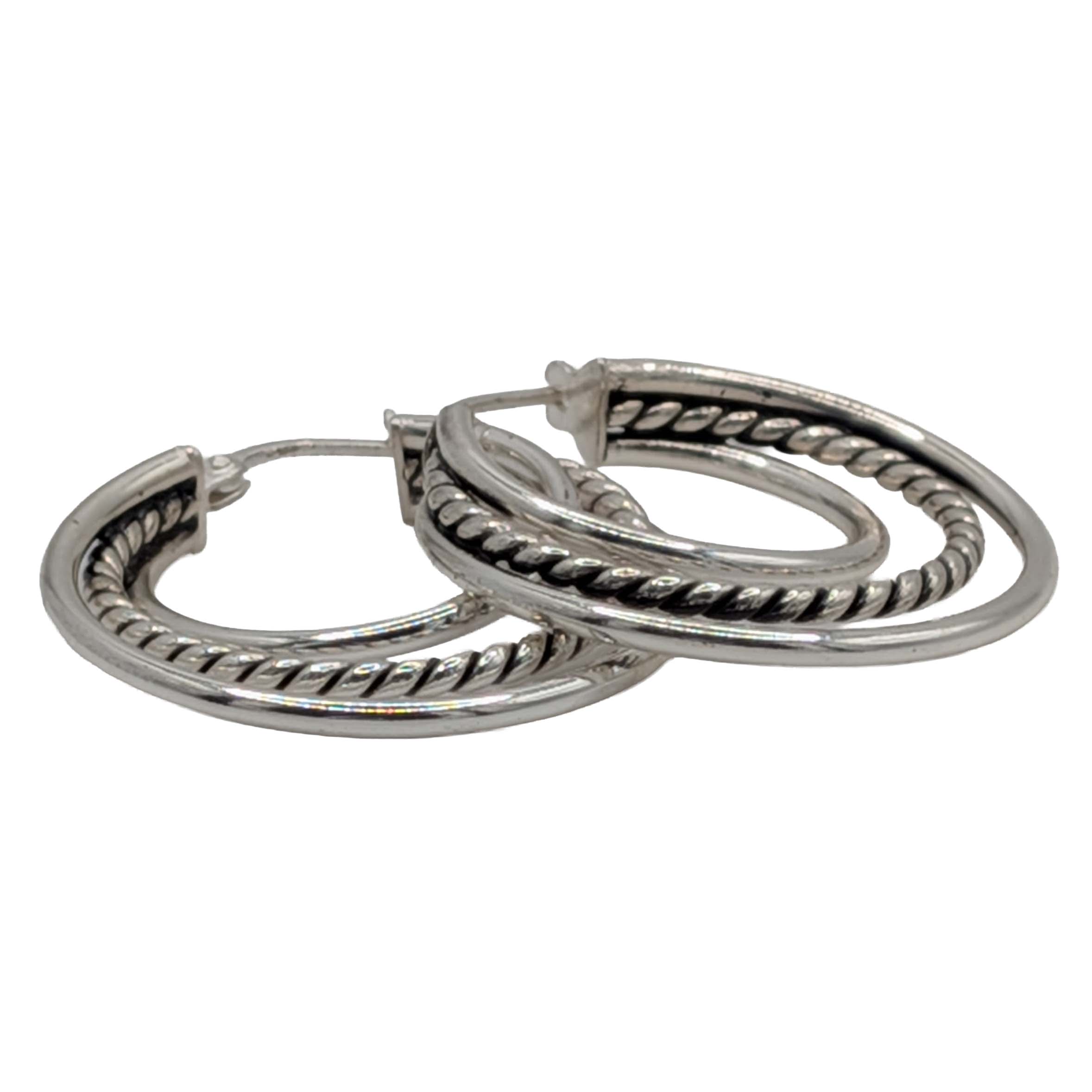Signed Sterling Silver Twisted Triple Hoop Earrings