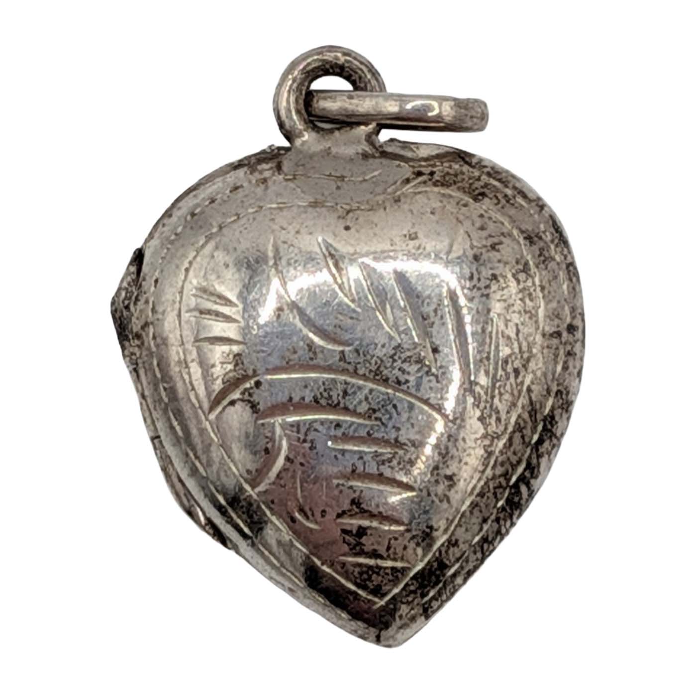 Signed Sterling Silver Etched Heart Locket