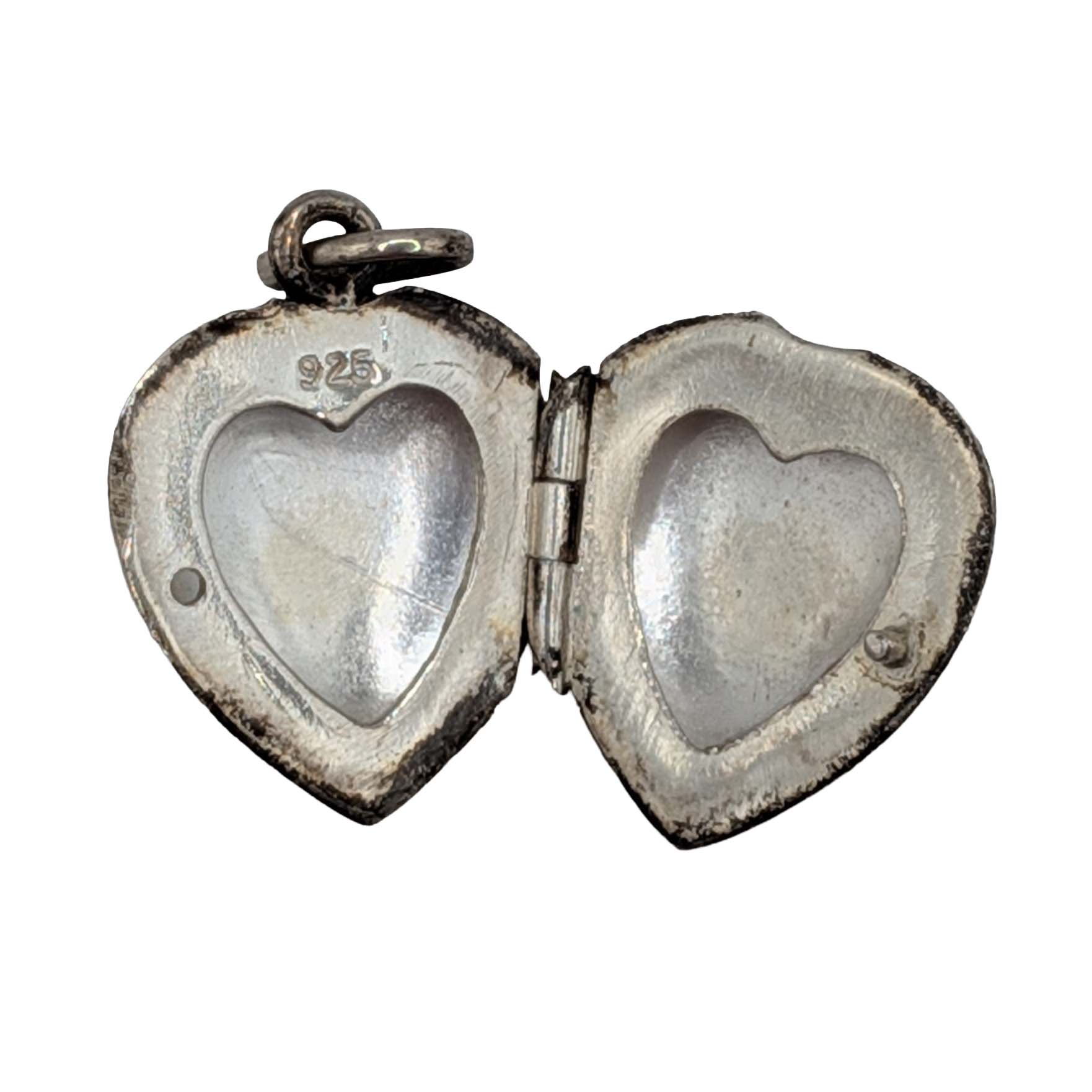 Signed Sterling Silver Etched Heart Locket