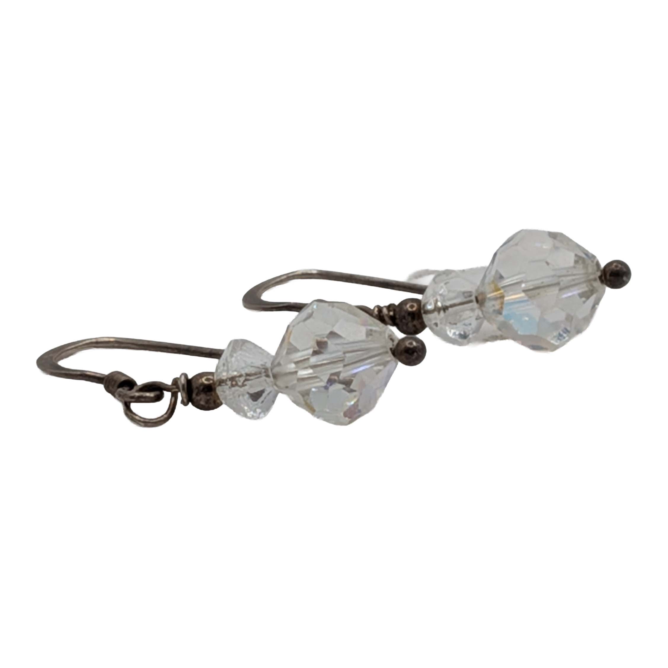 Signed Sterling Silver Clear Beads Dangle Earrings