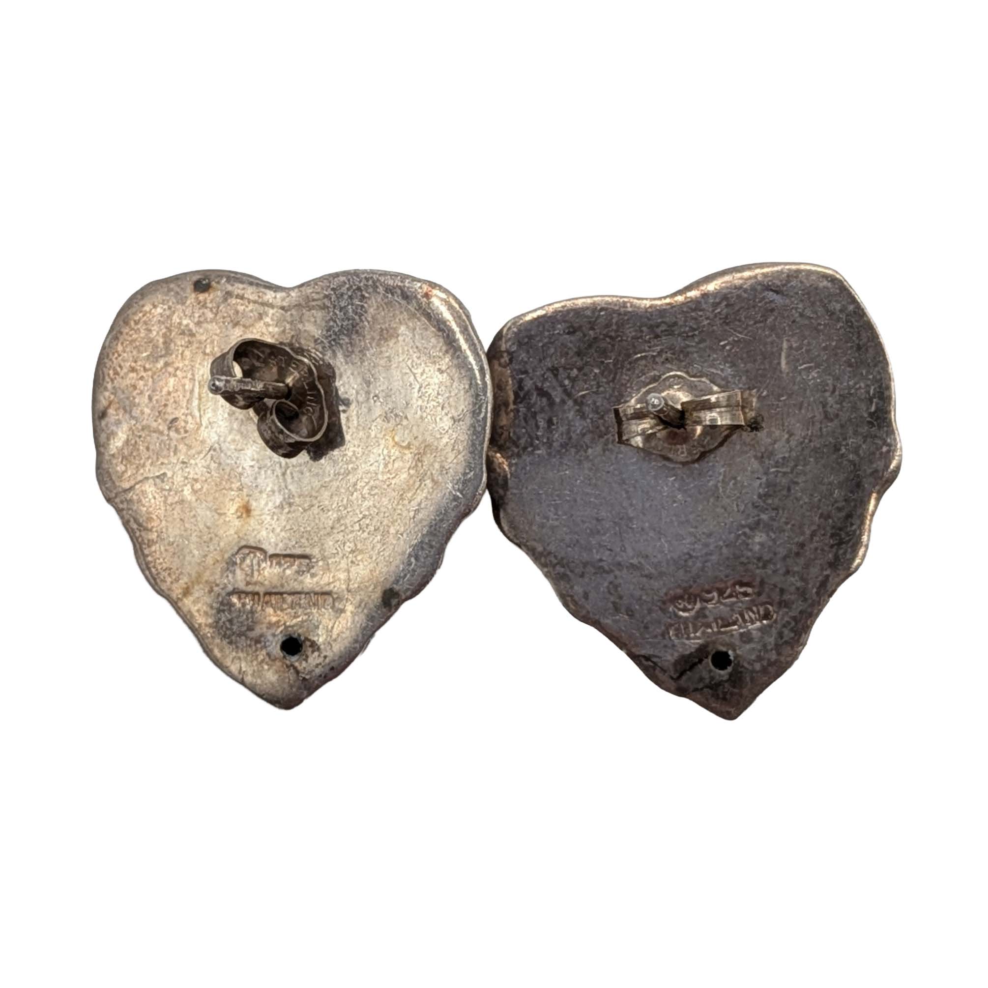 Signed Sterling Silver Crossover Heart Stud Earrings