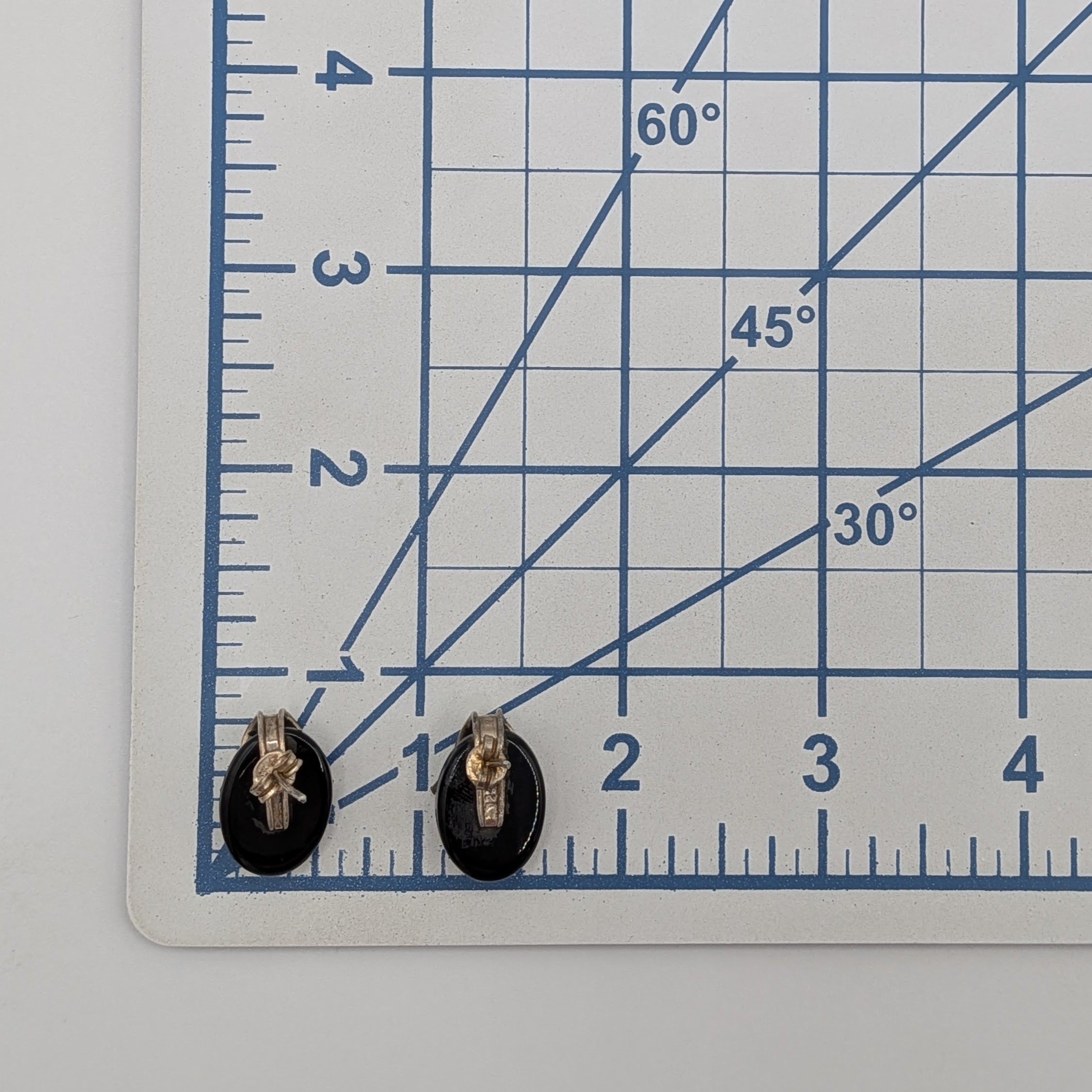 Signed Sterling Silver Decorative Black Onyx Stud Earrings