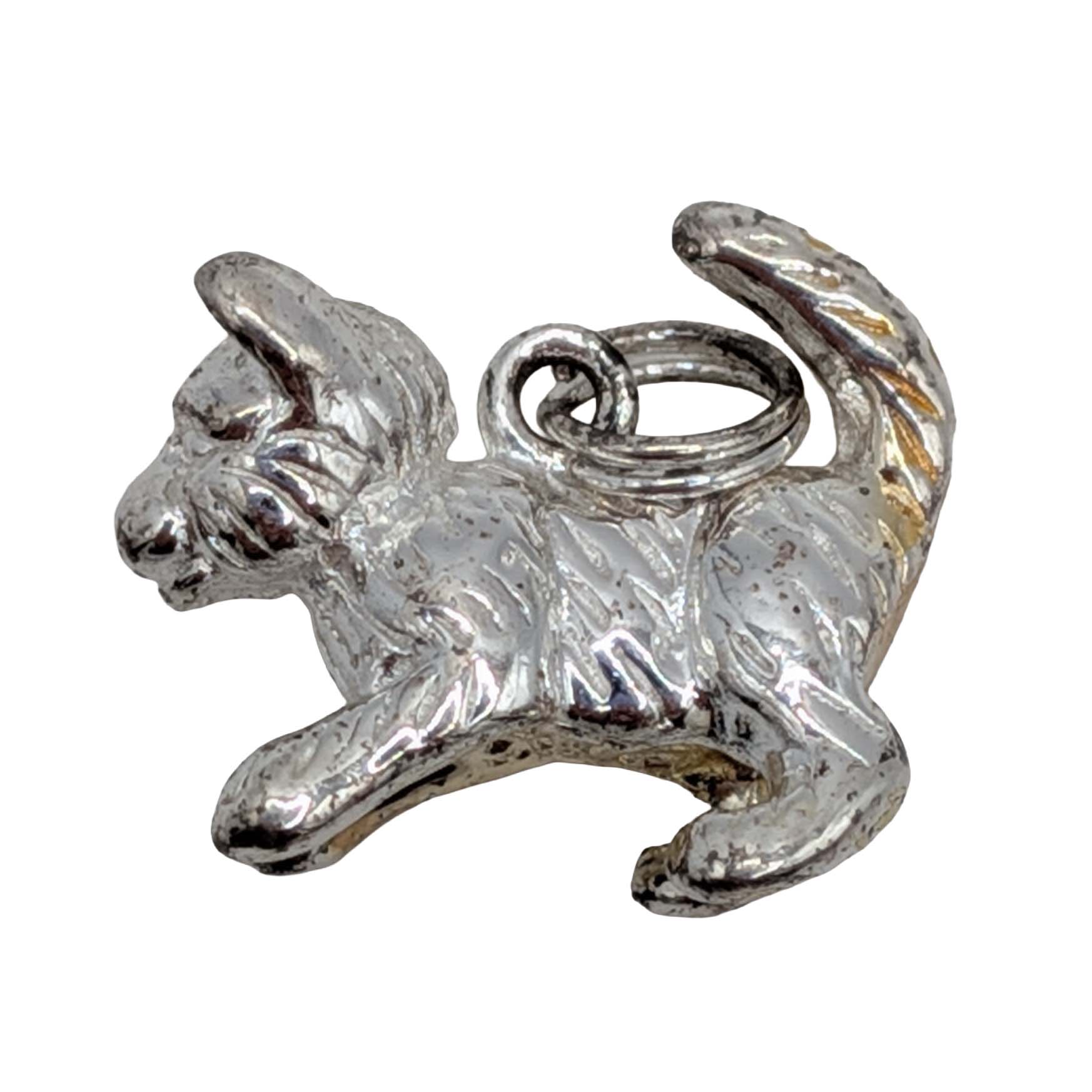 Signed Sterling Silver Cat Charm