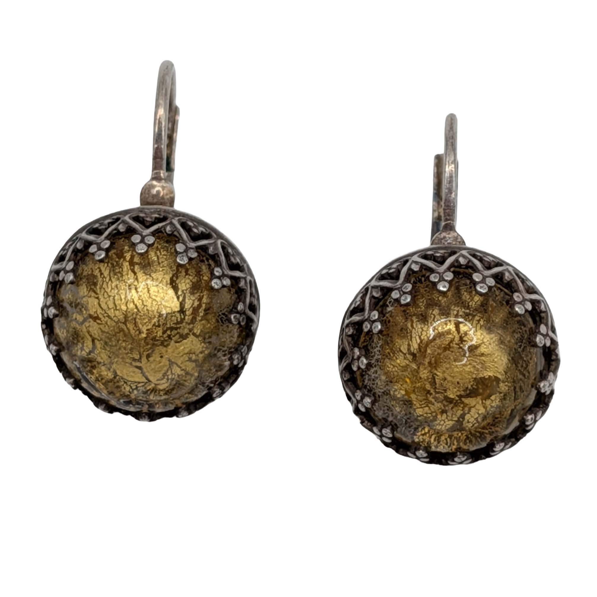 Signed Sterling Silver Gold Flakes Crown Edge Jacket Earrings