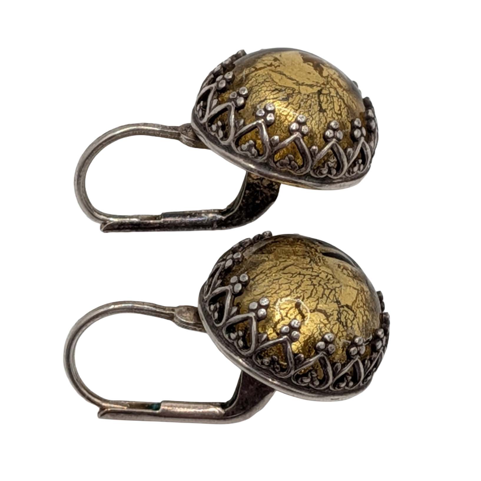 Signed Sterling Silver Gold Flakes Crown Edge Jacket Earrings