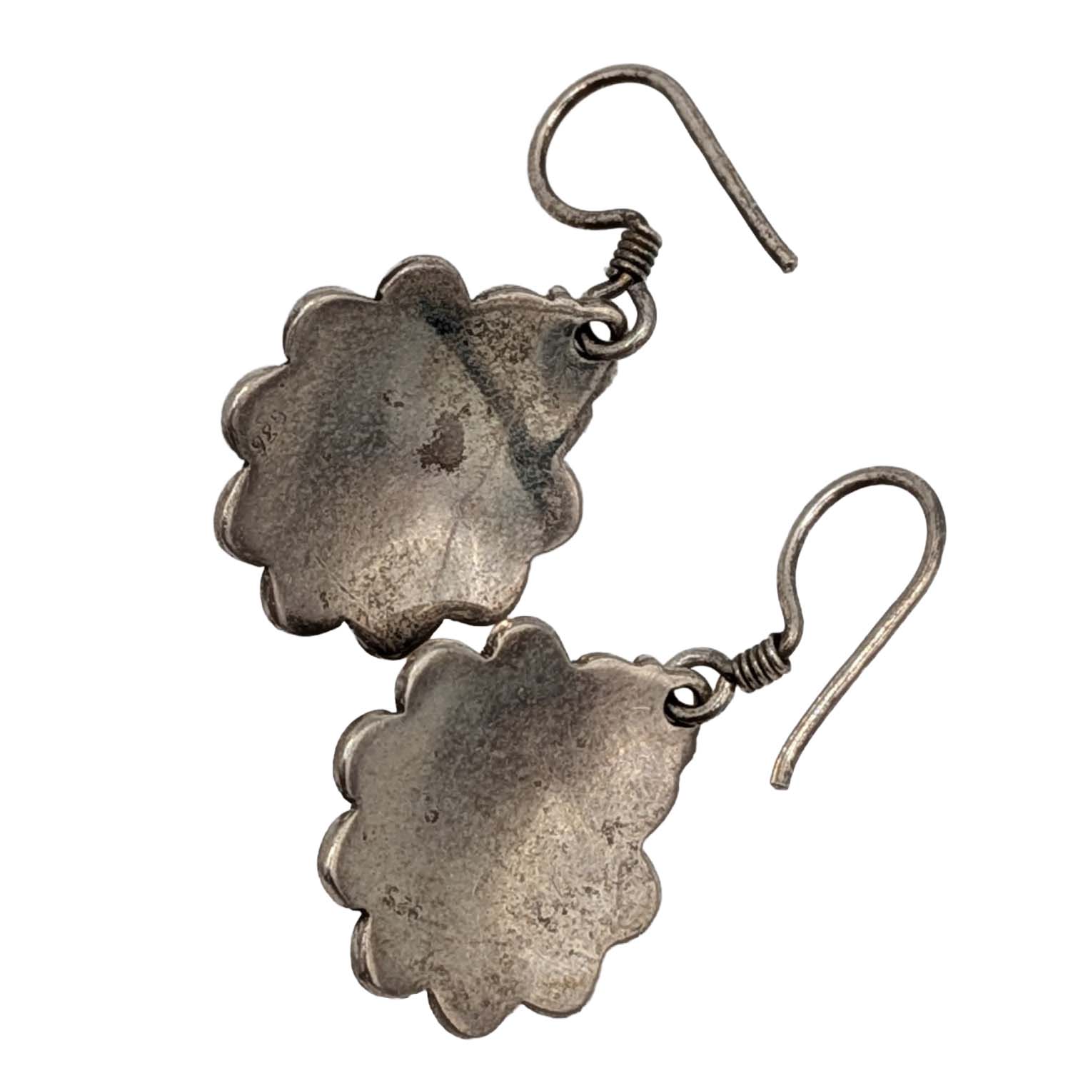 Signed Sterling Silver Opal Flower Hook Earrings