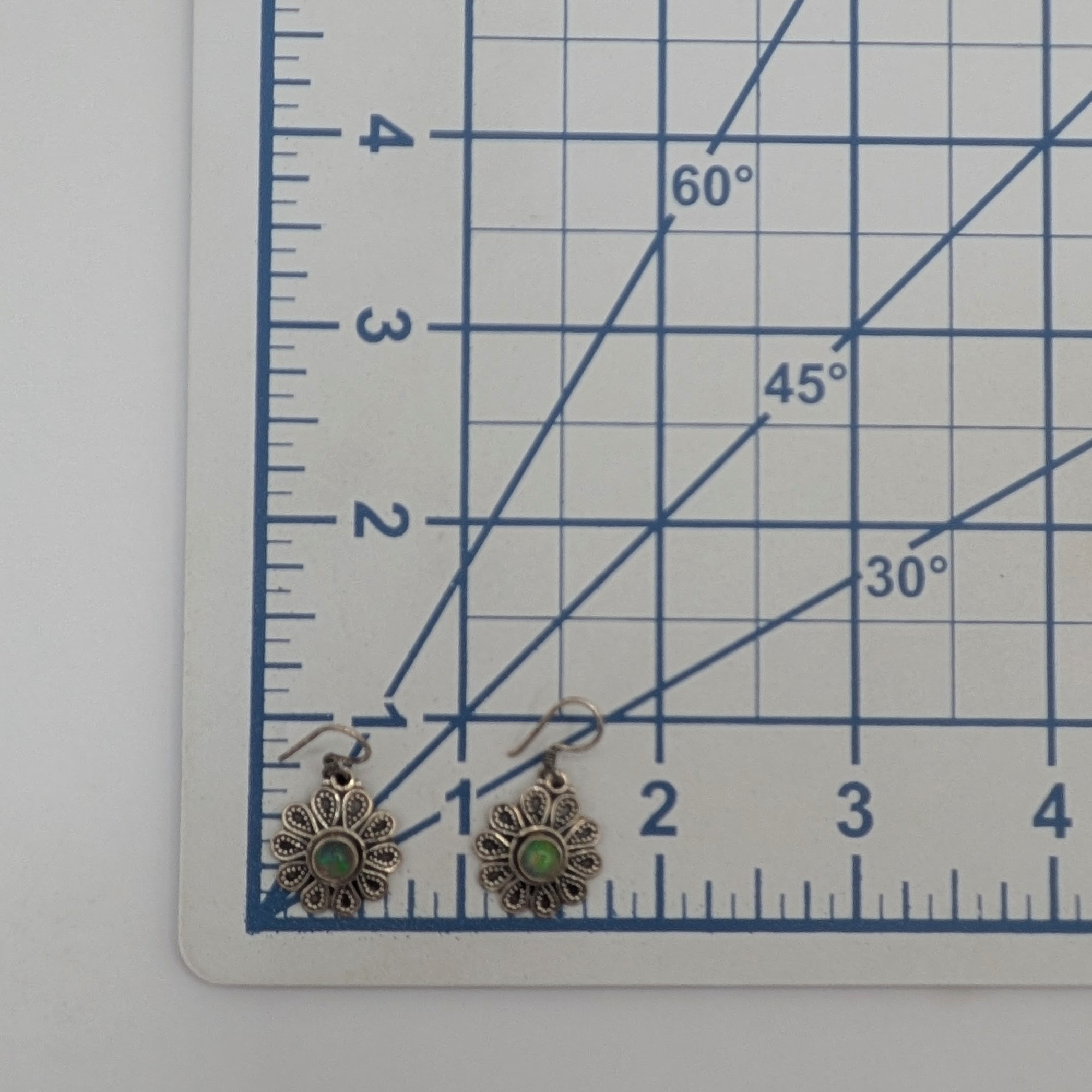 Signed Sterling Silver Opal Flower Hook Earrings