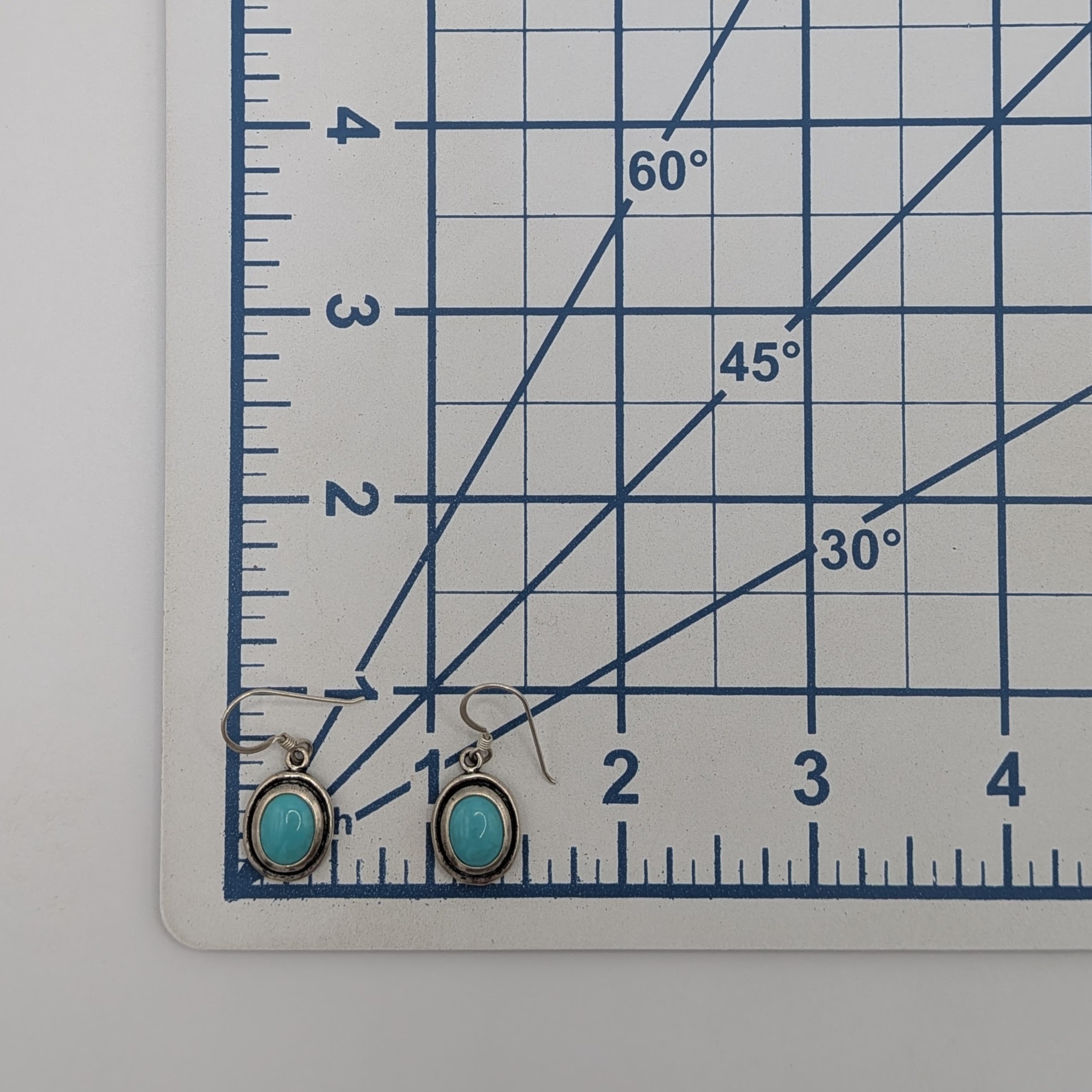 Signed Sterling Silver Turquoise Oval Hook Earrings
