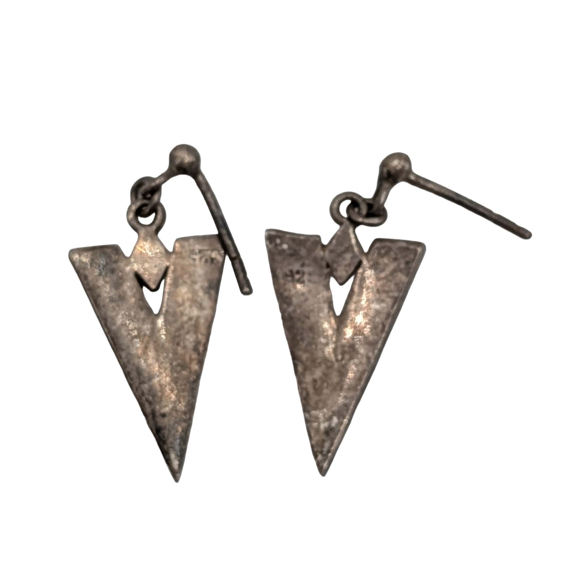 Signed Sterling Silver Turquoise "V" Shape Dangle Earrings