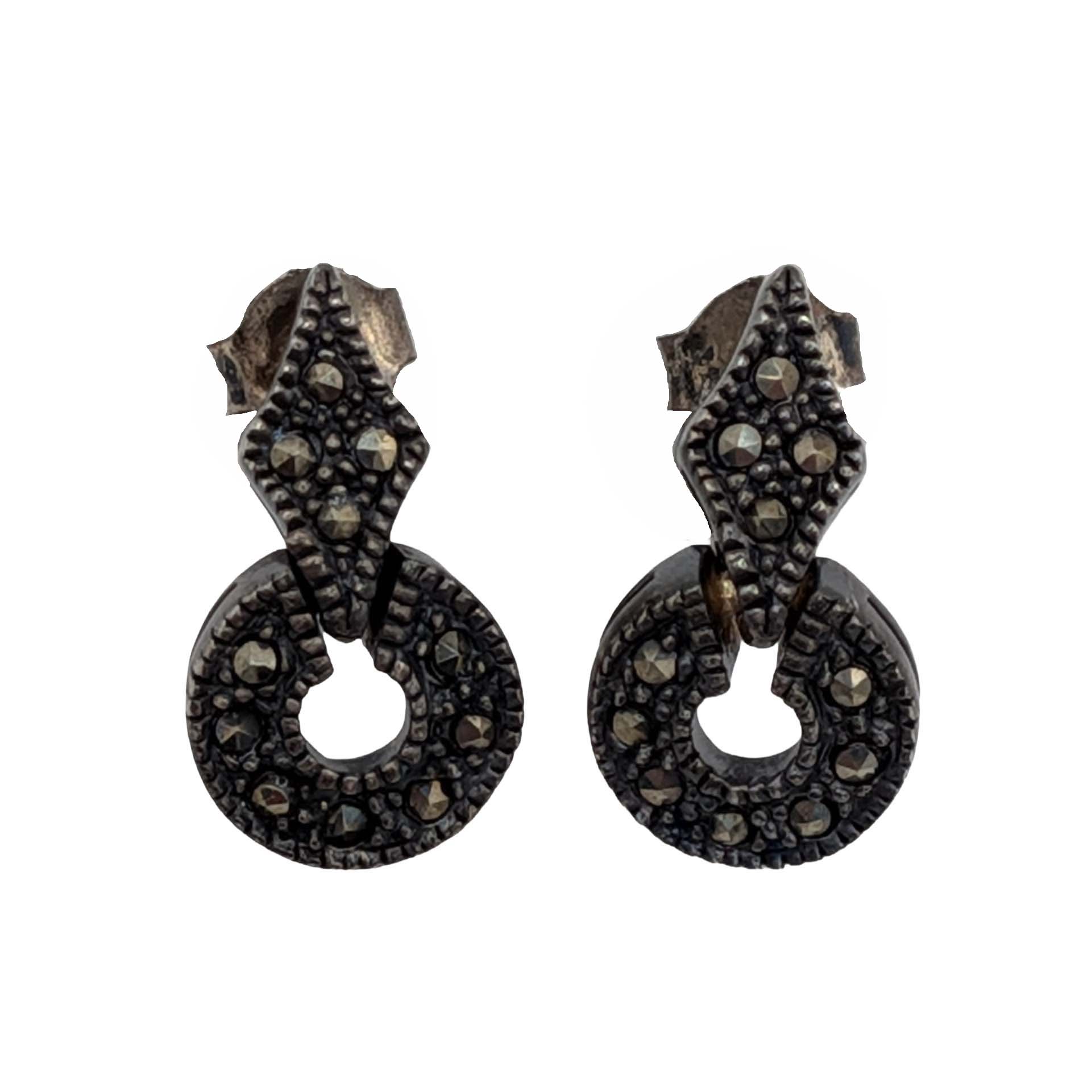 Signed Sterling Silver Marcasite Stud Earrings