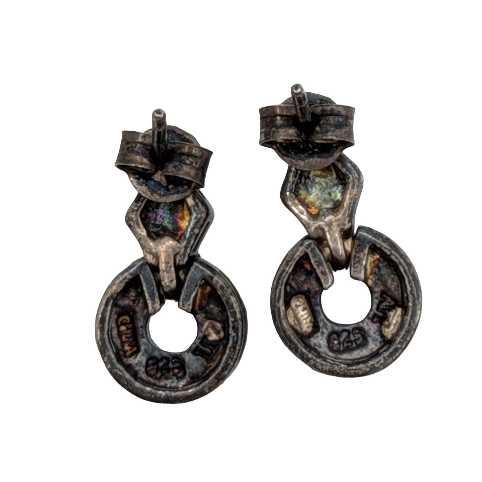 Signed Sterling Silver Marcasite Stud Earrings