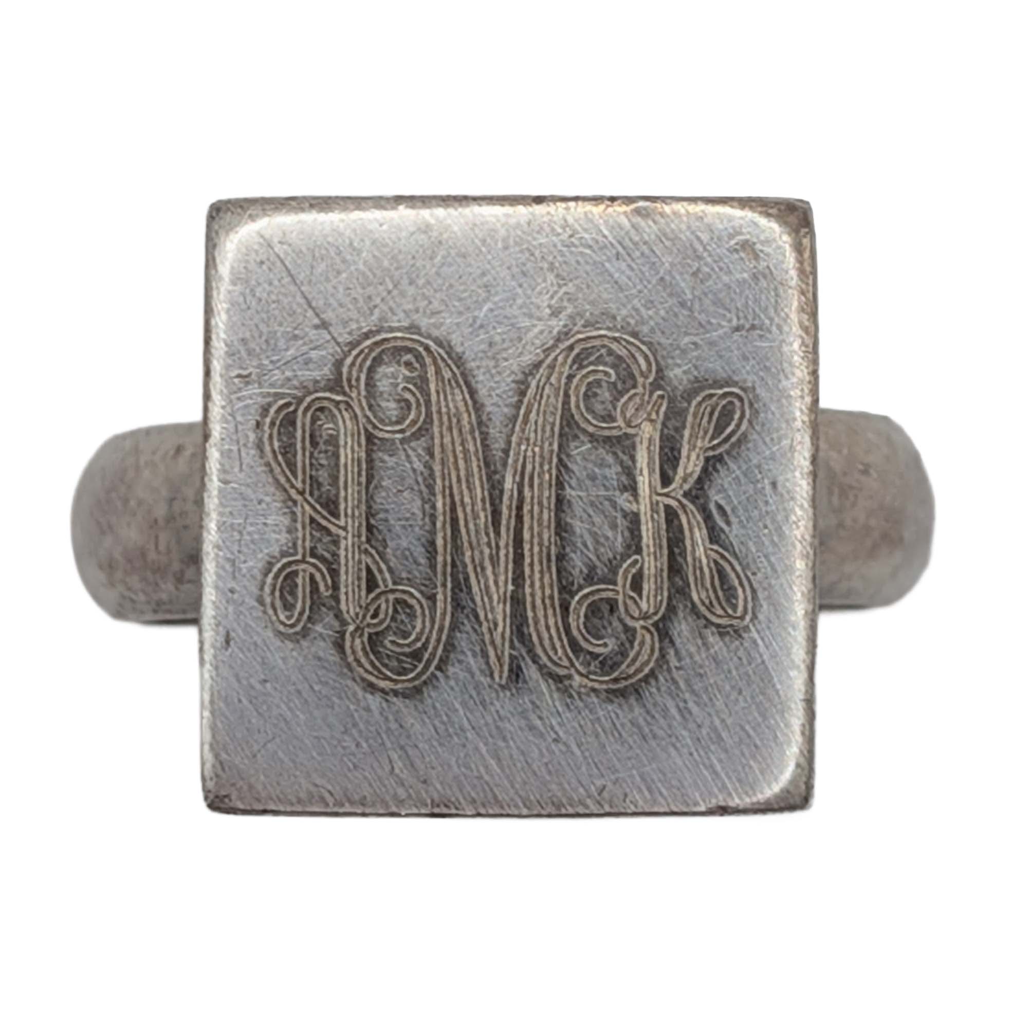 Signed Sterling Silver Inscribed Square Ring Sz. 7.75