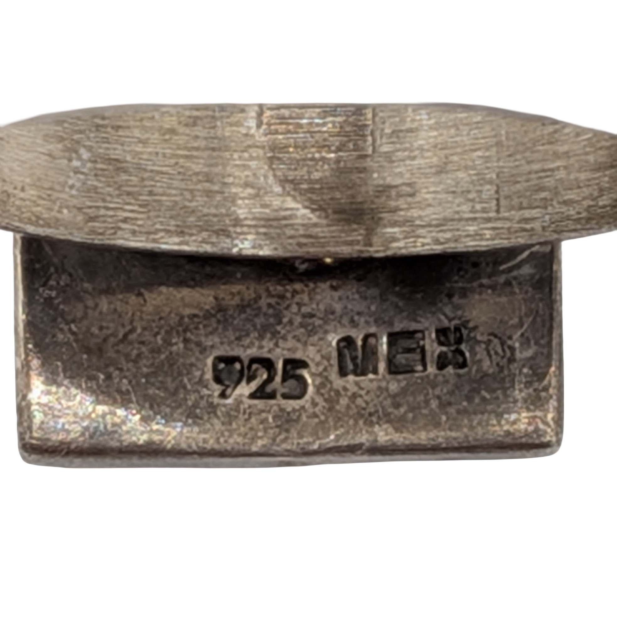 Signed Sterling Silver Inscribed Square Ring Sz. 7.75
