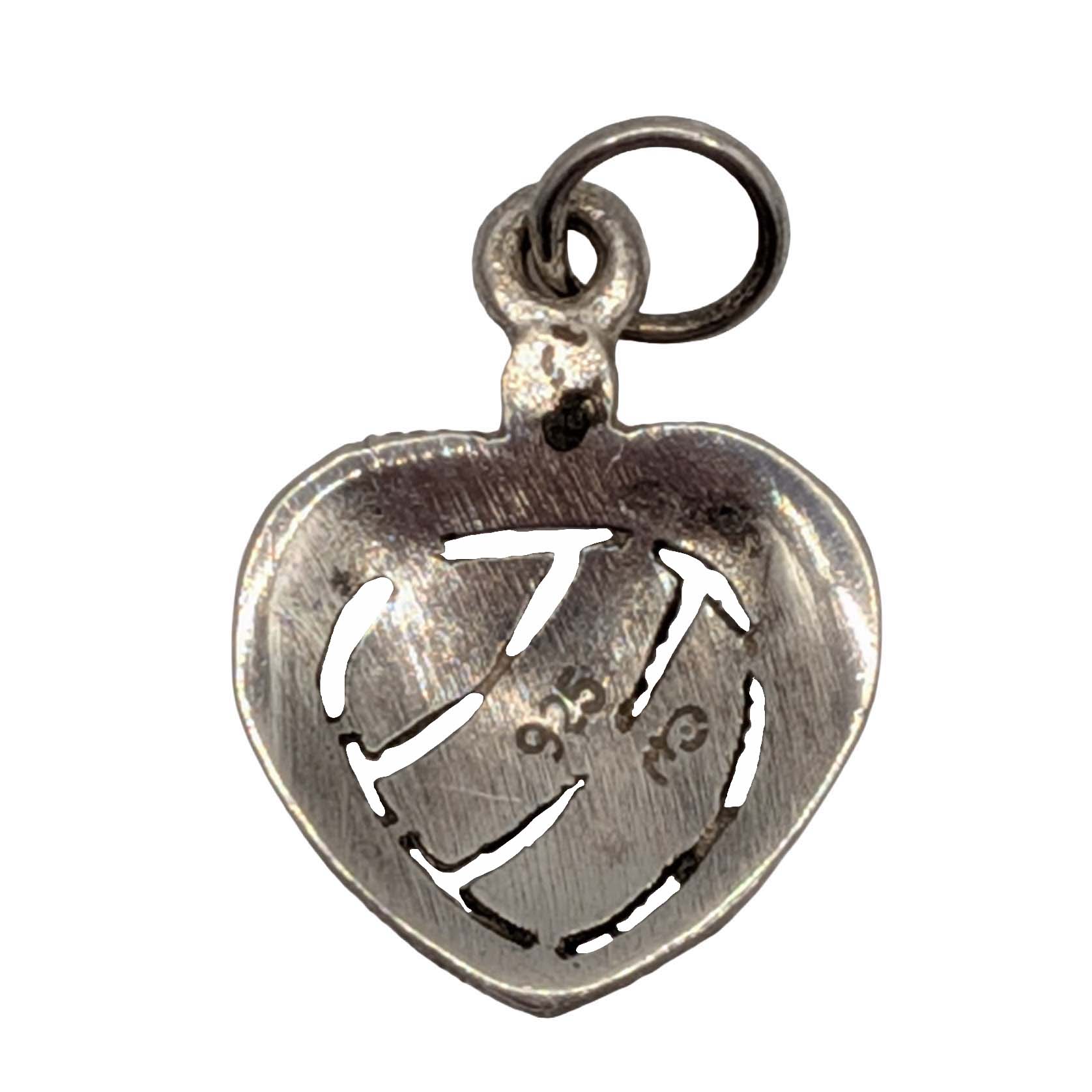 Signed Sterling Silver Marcasite Filigree Heart Charm