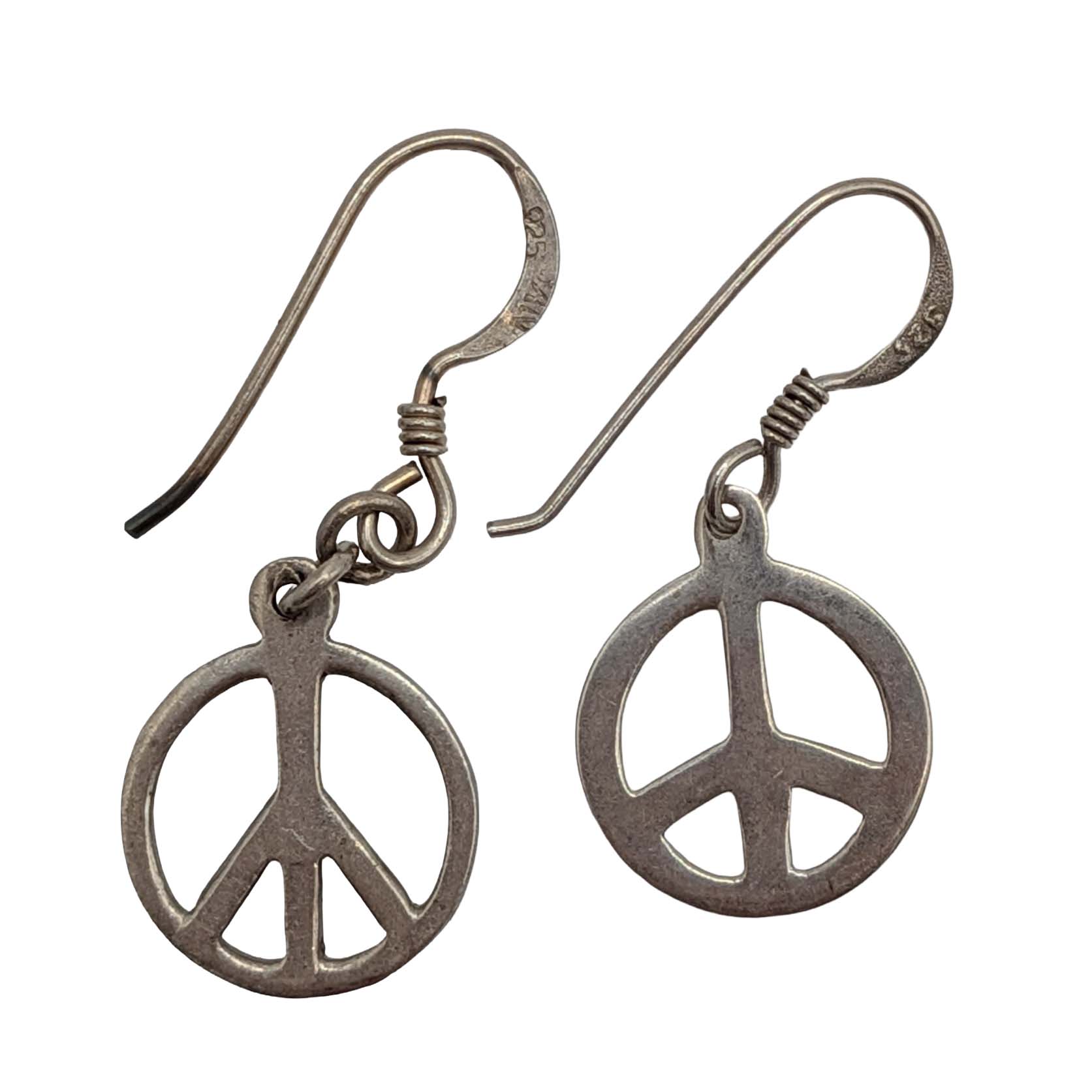 Signed Sterling Silver Peace Sign Hook Earrings