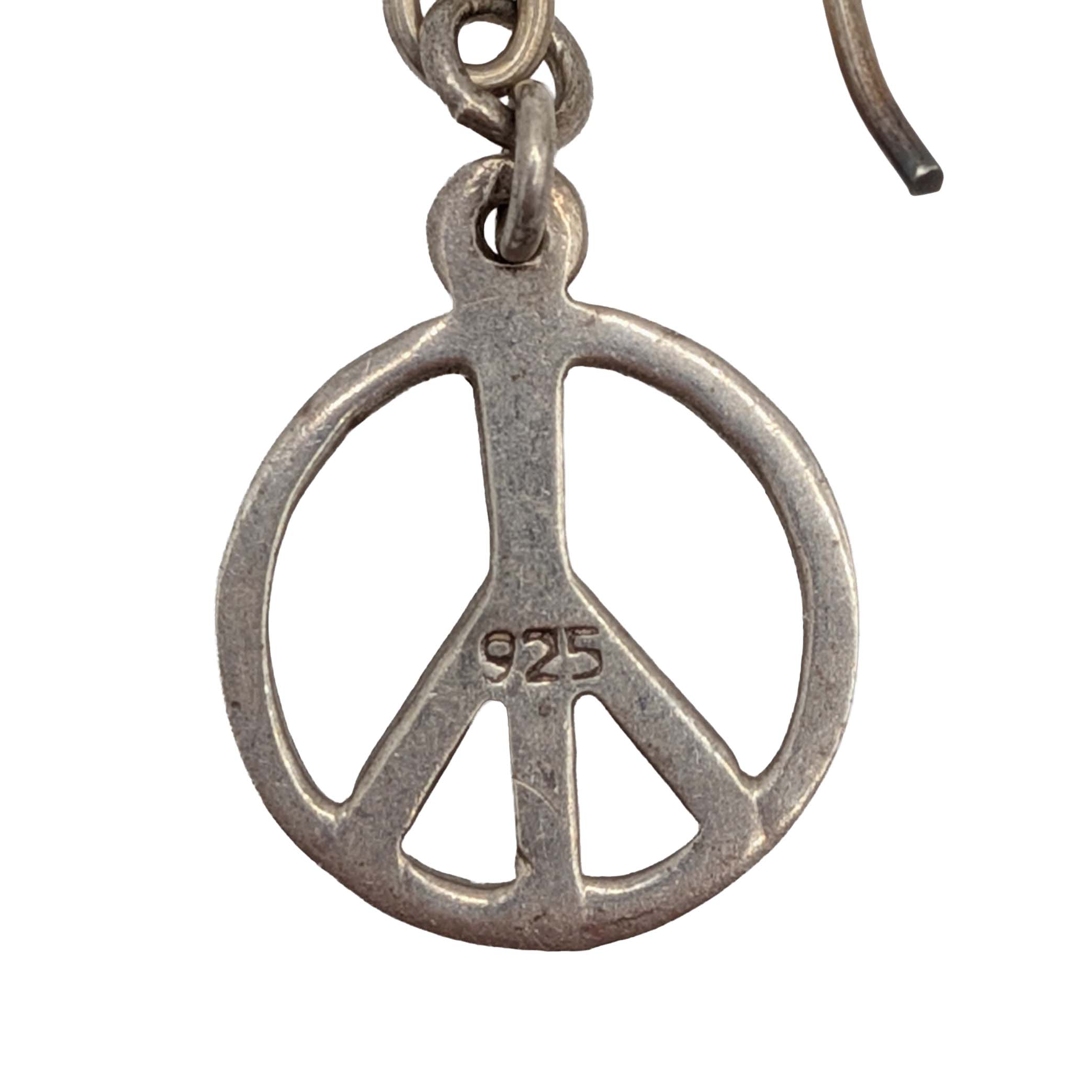 Signed Sterling Silver Peace Sign Hook Earrings