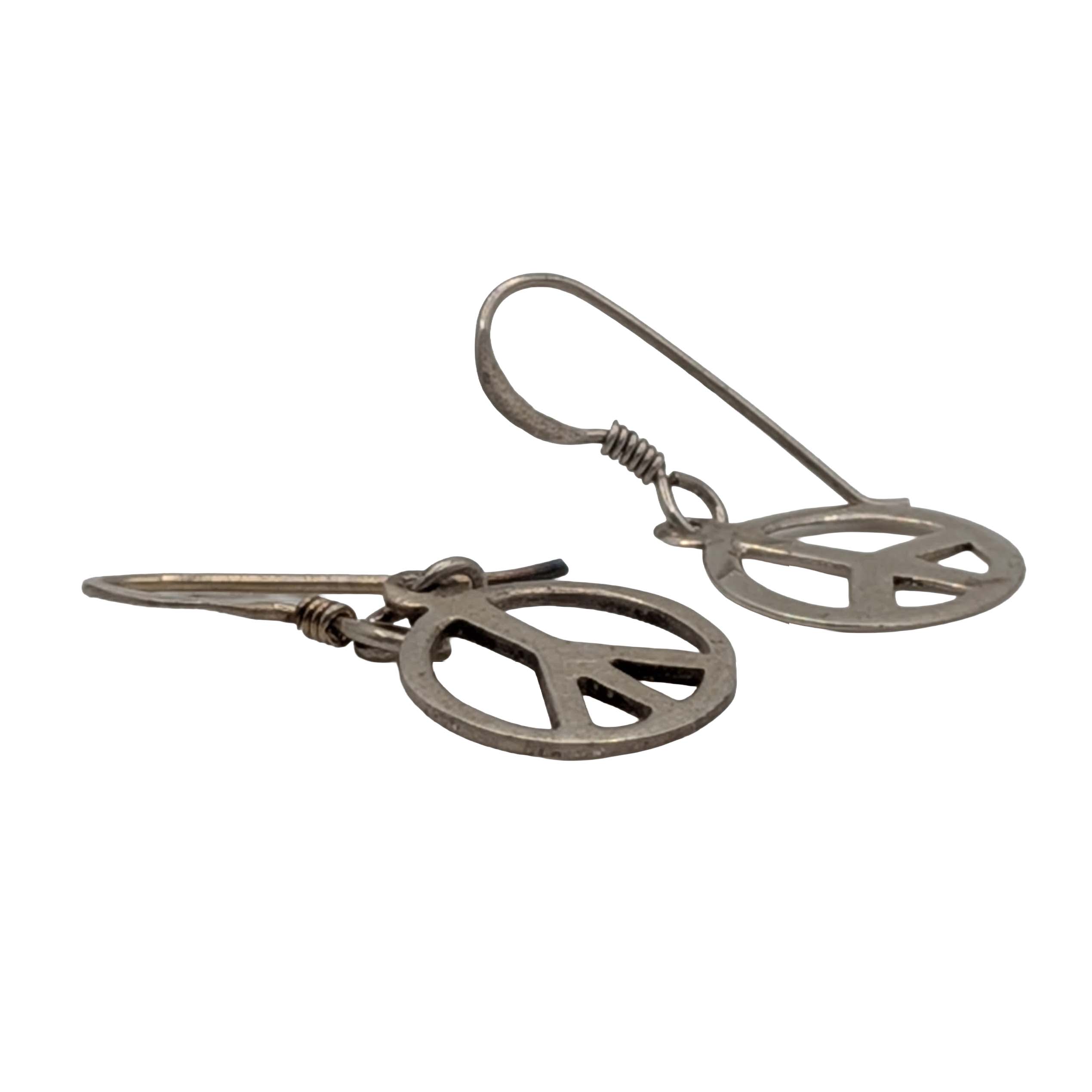 Signed Sterling Silver Peace Sign Hook Earrings