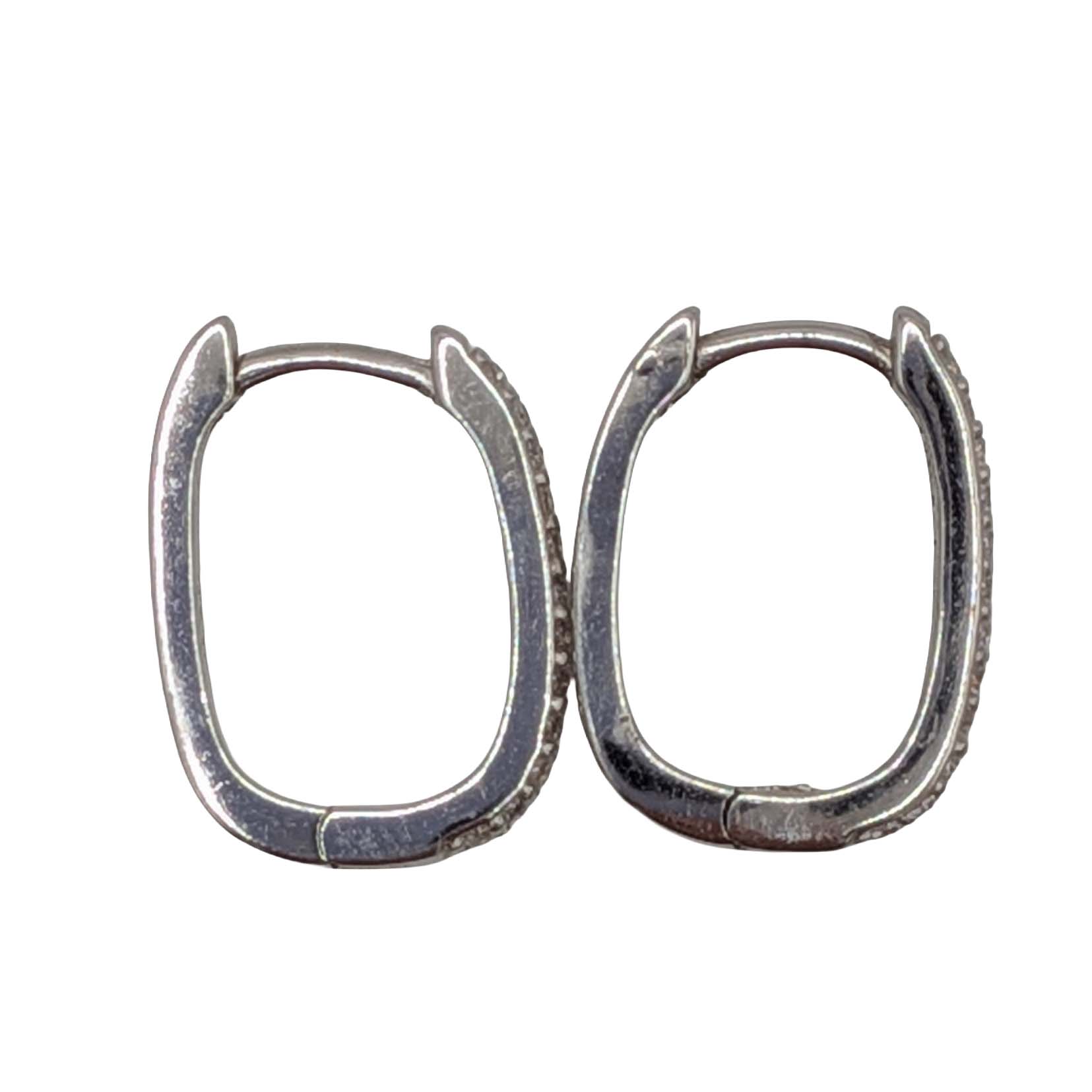 Signed Sterling Silver Rhinestone Oval Hoop Earrings