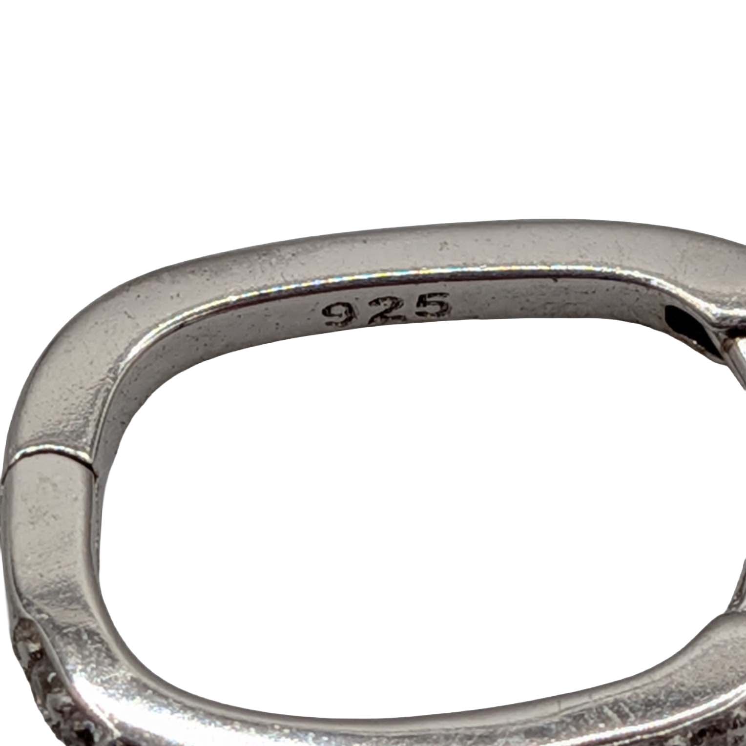 Signed Sterling Silver Rhinestone Oval Hoop Earrings