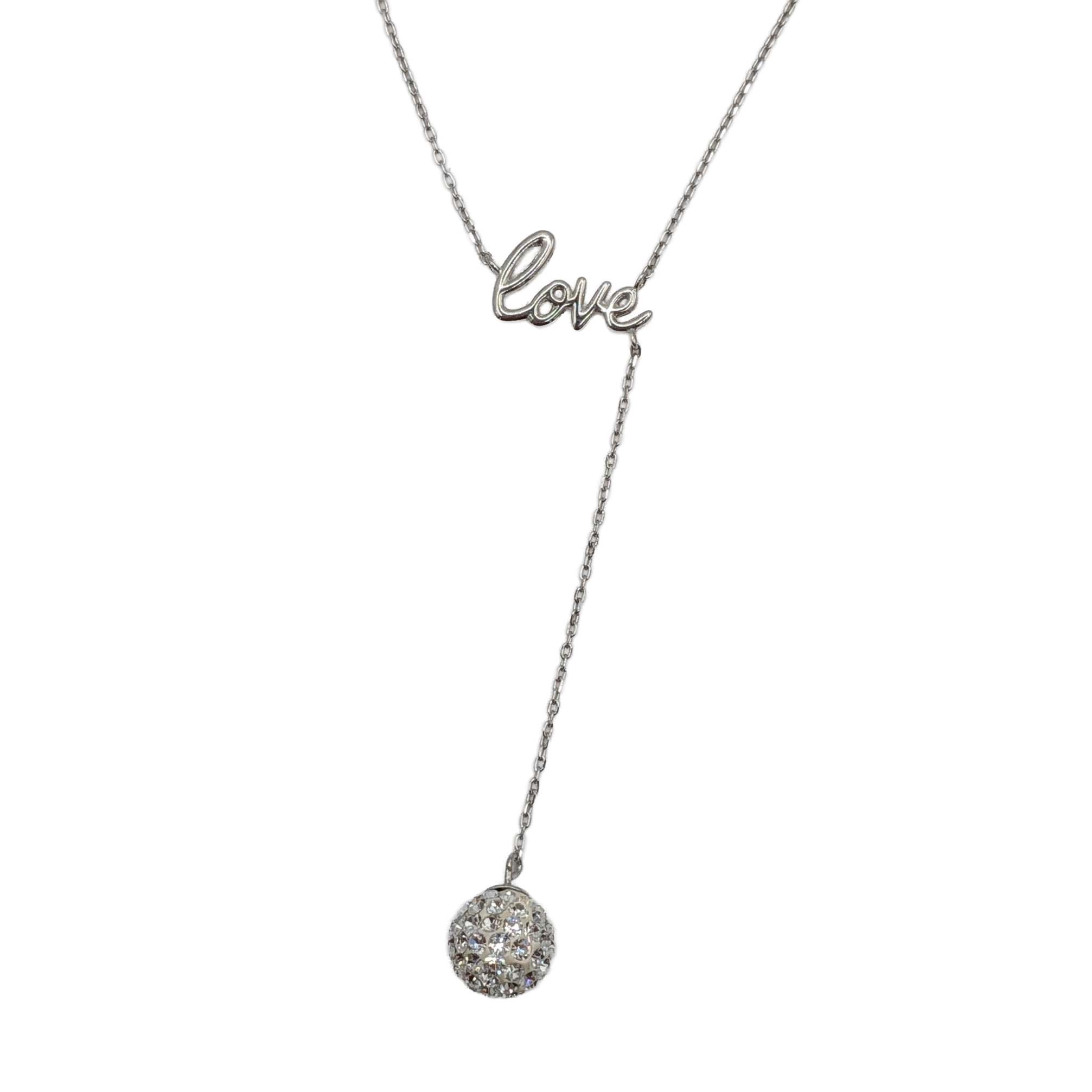 Signed Sterling Silver Rhinestone Ball Pendant Cable Chain Necklace