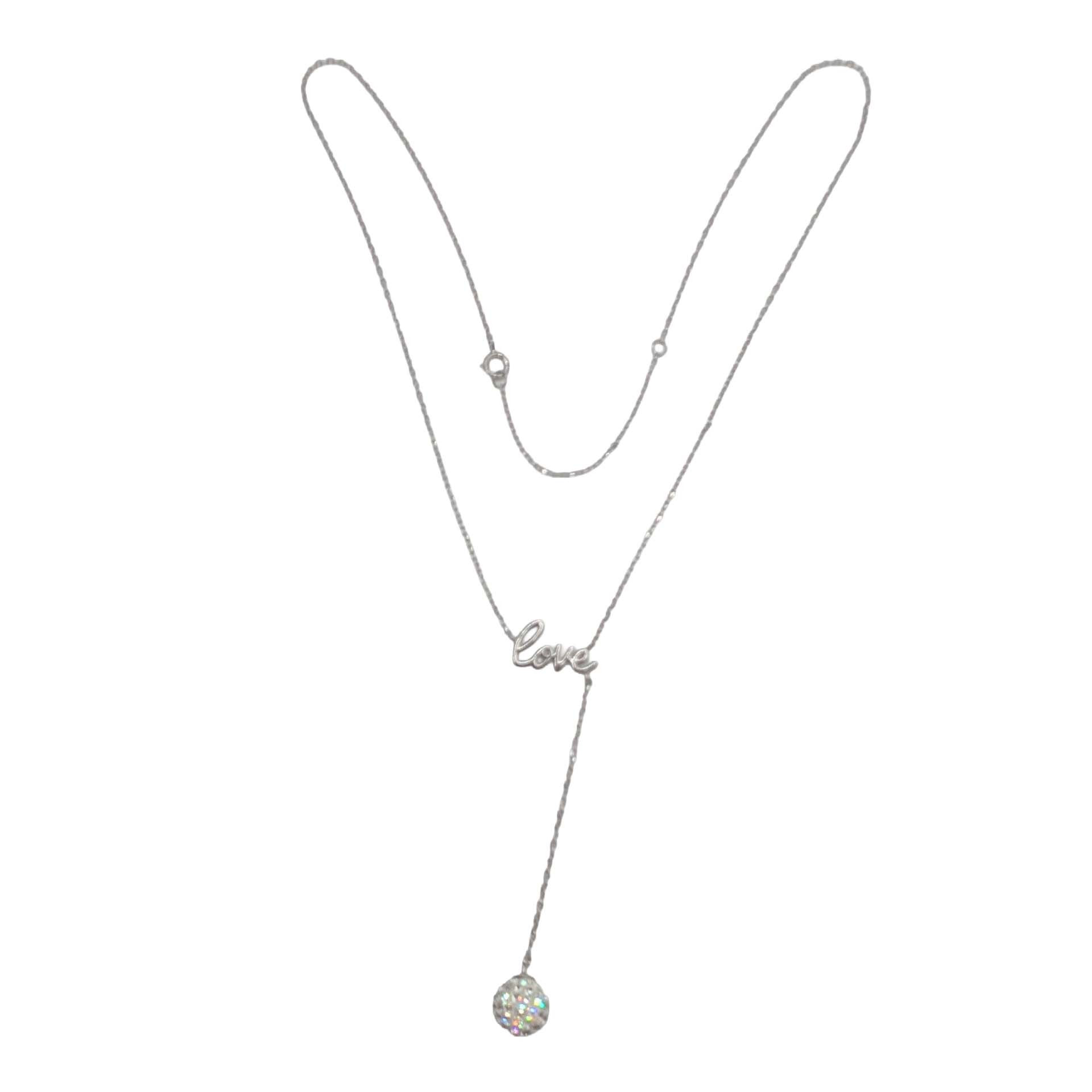 Signed Sterling Silver Rhinestone Ball Pendant Cable Chain Necklace