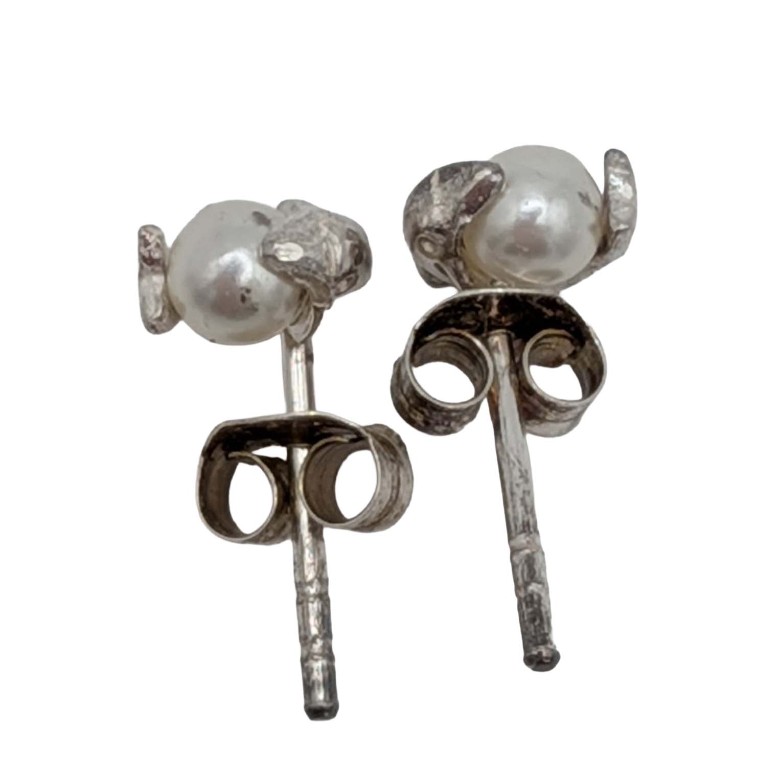 Sterling Silver Faux Pearl Dolphin Stud Earrings