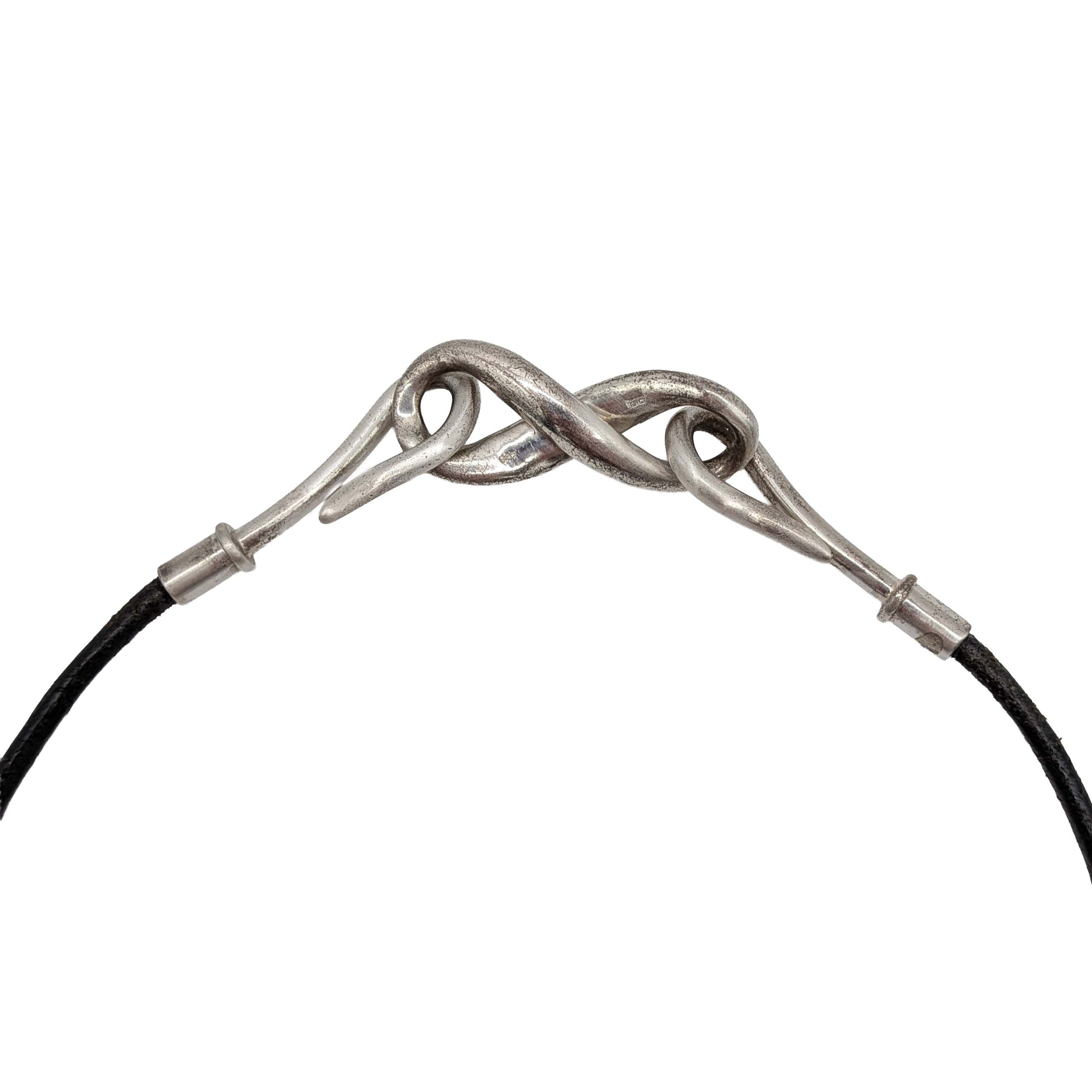 Signed Sterling Silver Black Leather Cord Necklace