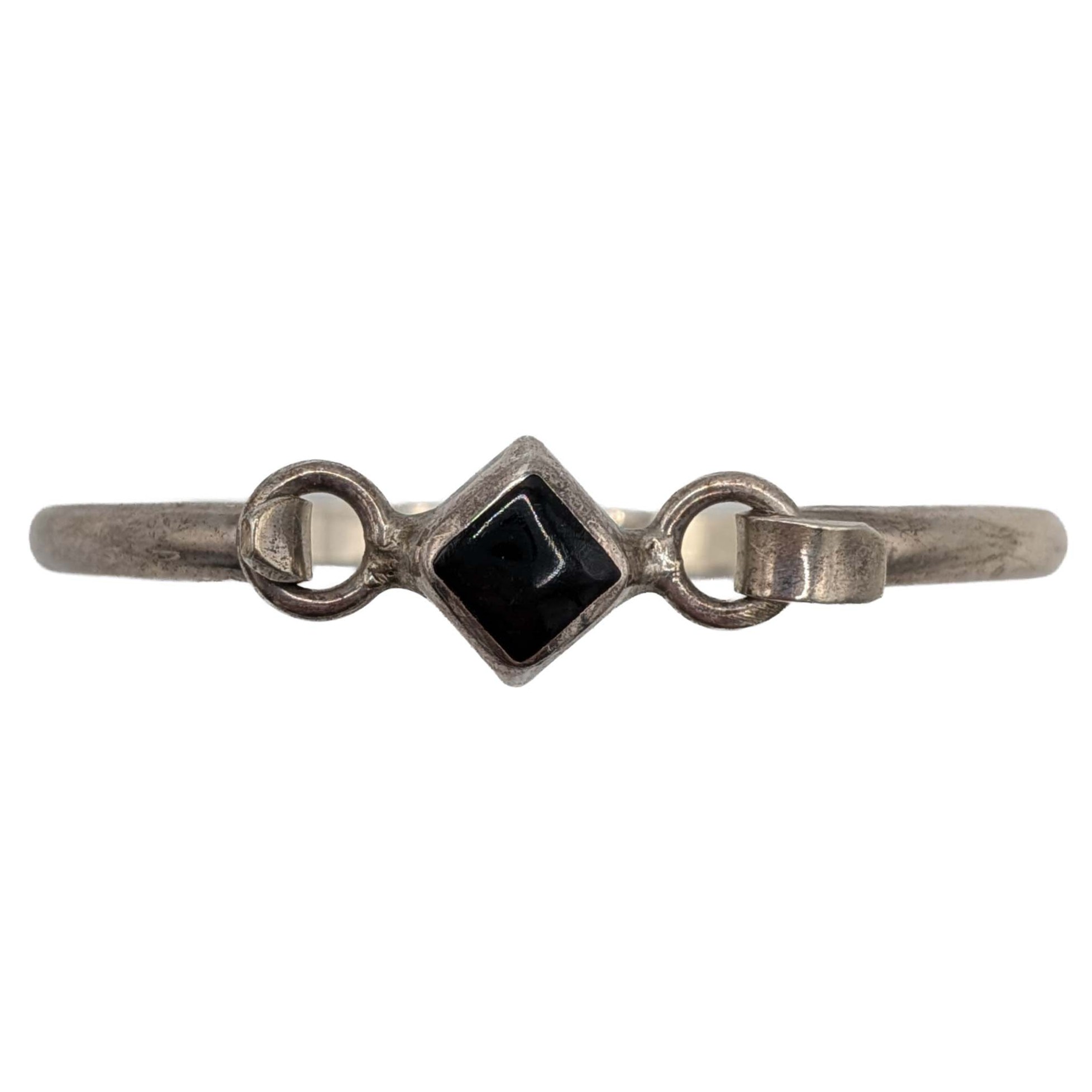 Signed Sterling Silver Black Onyx Bangle Bracelet