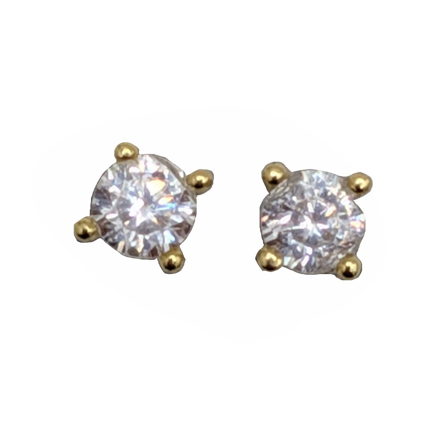 Signed Gold Over Sterling Silver Rhinestone Round Stud Earrings